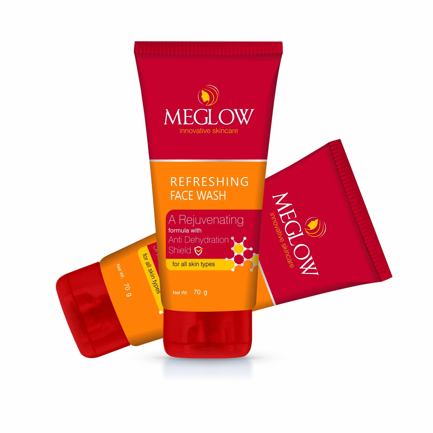 Meglow Refreshing & Rejuvenating Face Wash 2-Pack (70g Each) - Soap-Free Cleanser for All Skin Types | Anti-Dehydration Formula for Soft, Supple Skin | Unisex Skincare for Daily Use & Travel