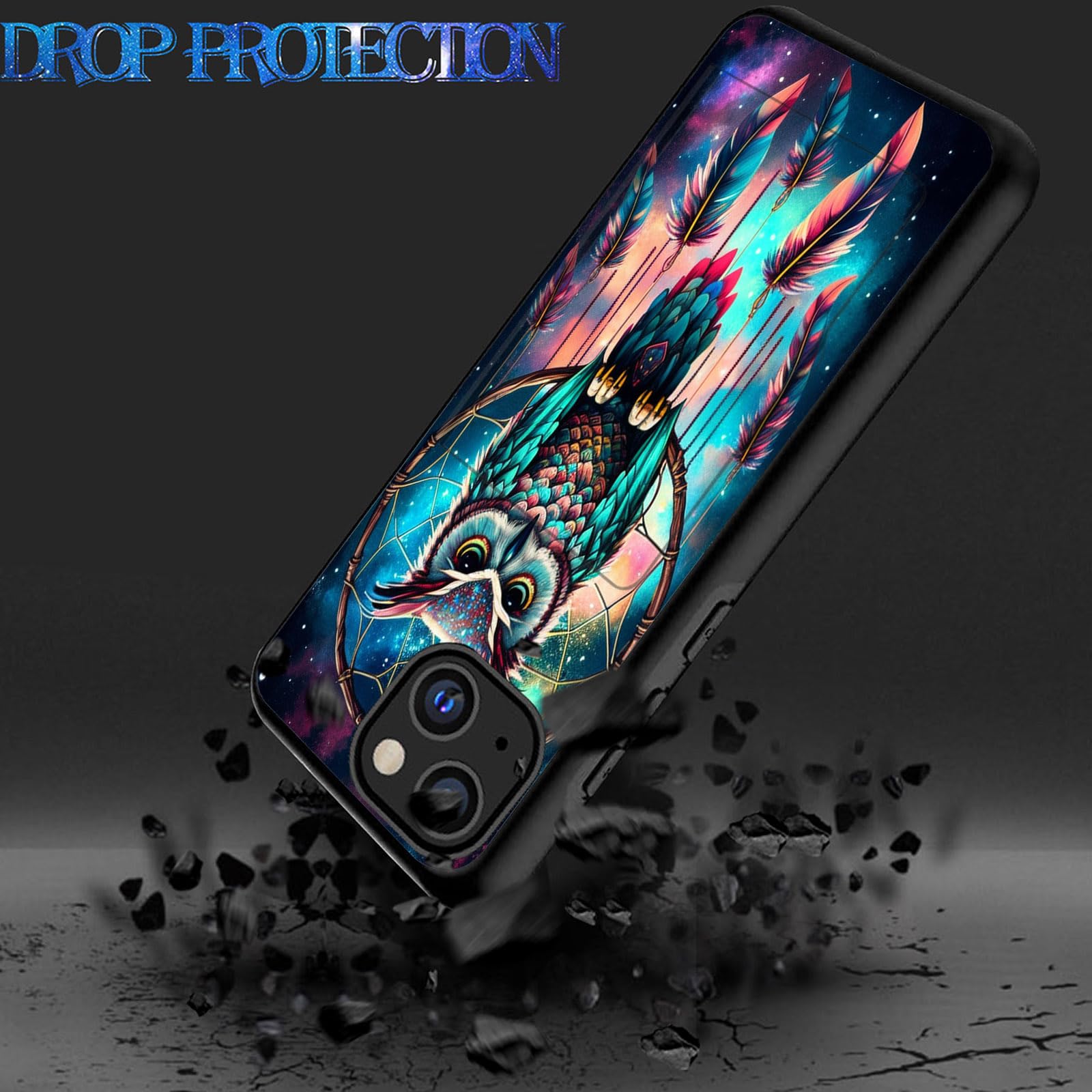 Shockproof Armor Hybrid Case with Card Holder for iPhone 12 Pro Max (6.7 Inch 2020) - Rugged Silicone Protective Wallet Cover Featuring Owl Dream Catcher Design | Perfect for Outdoor Adventures, Travel & Everyday Use