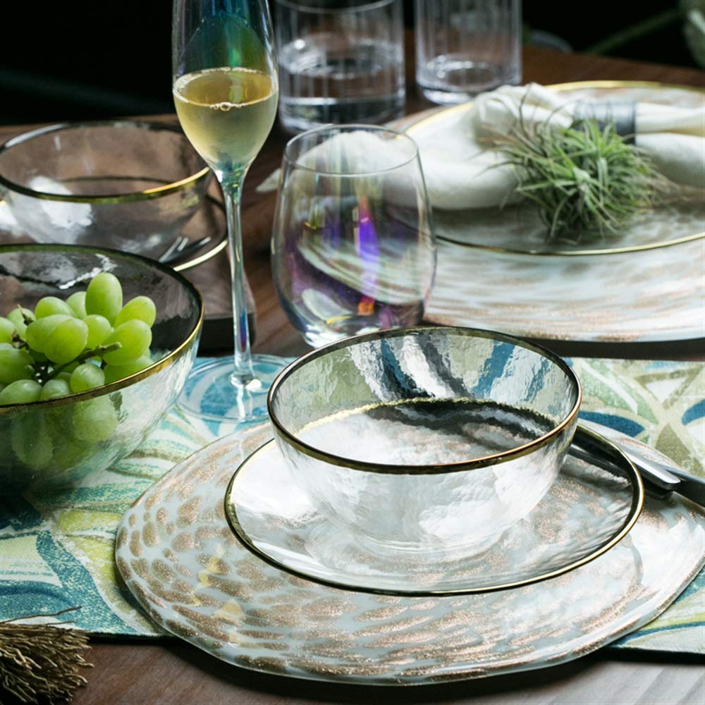 Premium Glass Salad Bowl Set - 4-Piece Durable & Stylish Serving Bowls for Salads, Rice, Steak, Snacks - Perfect for Home Dining, Kitchen & Entertaining