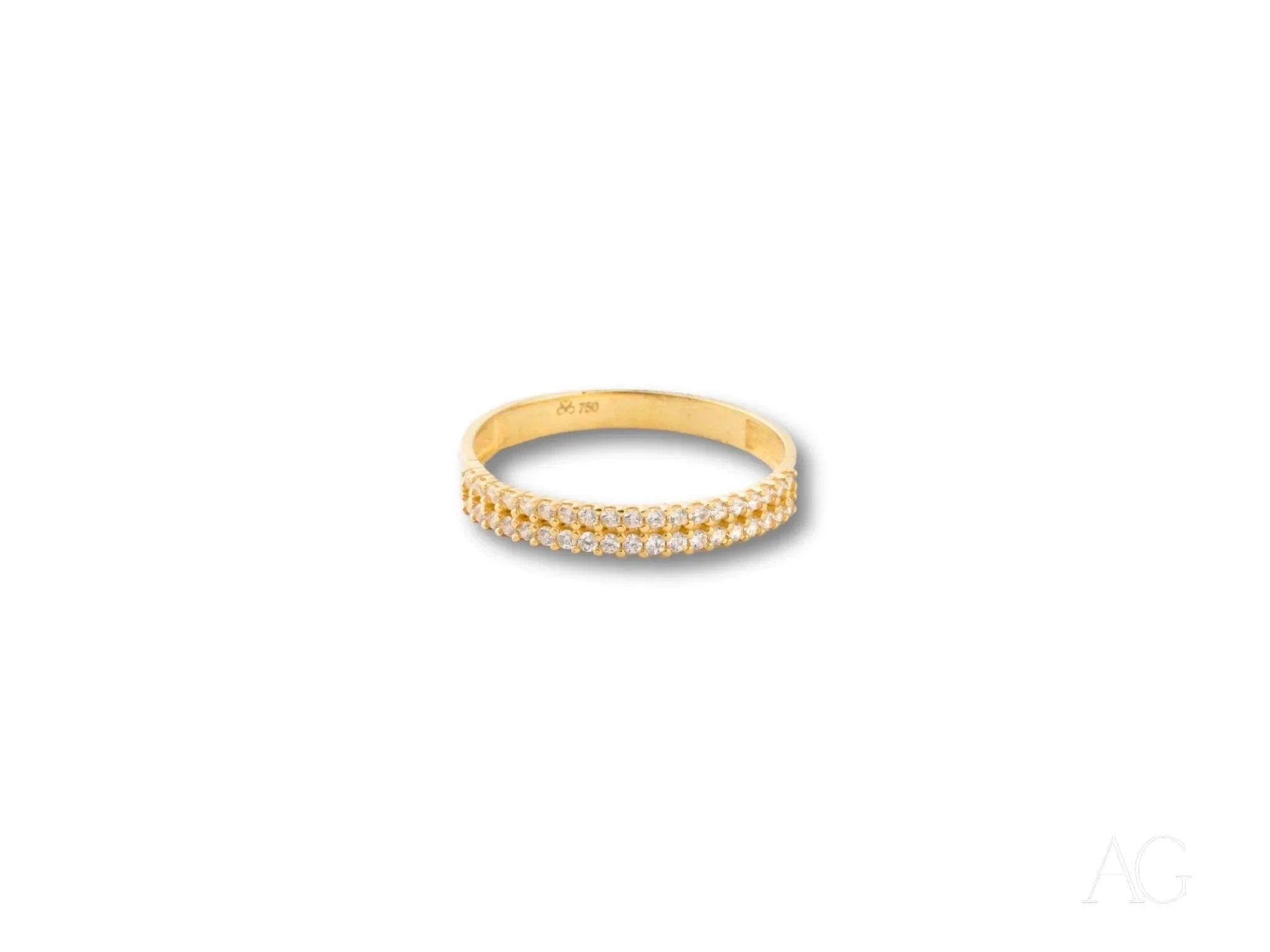 18K Yellow Gold CZ Half Round Ring for Women - Elegant & Sparkling Cubic Zirconia Jewelry - Perfect for Weddings, Anniversaries & Special Occasions
