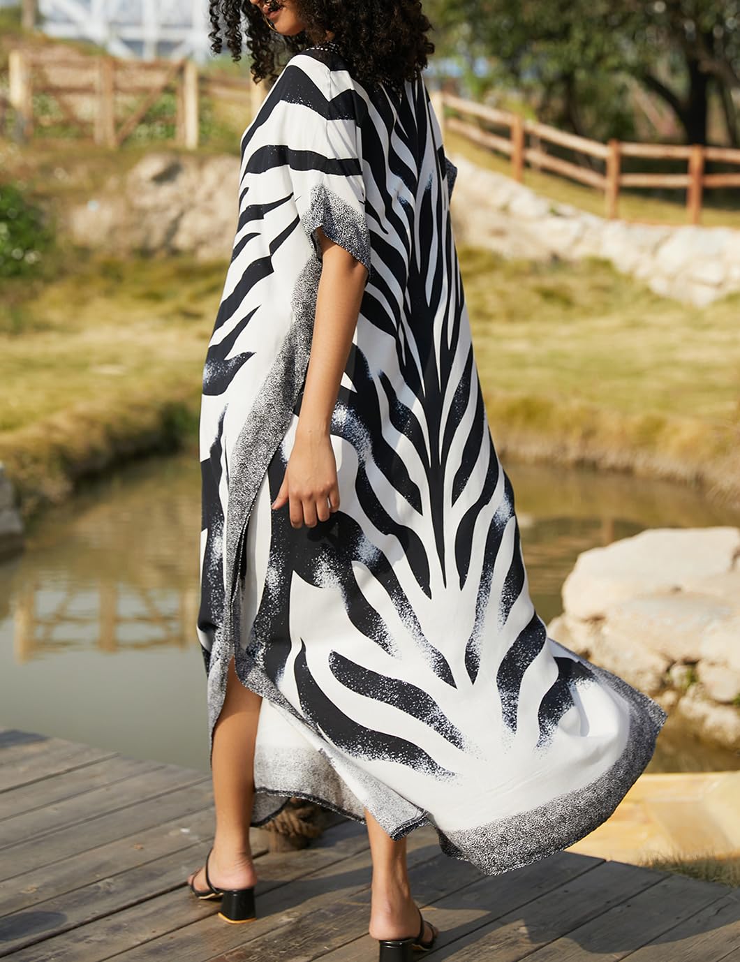 Eddoyee Women's Chiffon Loose Kaftan Dress - Beach Cover Up, Swimsuit Cover, Summer Boho Maxi Dress for Pool Party, Vacation & Resort Wear