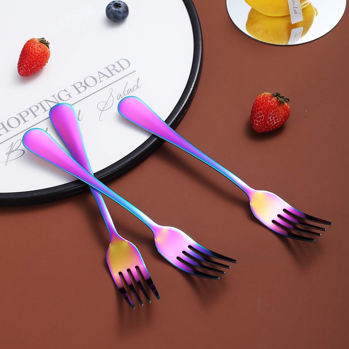 Rainbow Stainless Steel Dinner Forks Set of 4 - Colorful Titanium Plated Silverware, Durable & Dishwasher Safe - Perfect for Parties, Weddings, and Colorful Table Settings
