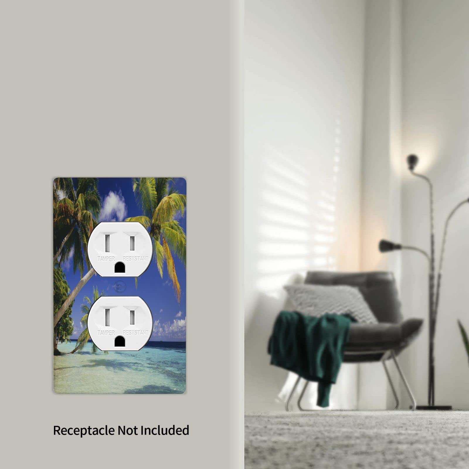 Beach Palm Tree Light Switch Cover - 1-Gang Duplex Wall Plate Kit, Decorative Electrical Outlet Cover for Home, Bathroom & Coastal Decor