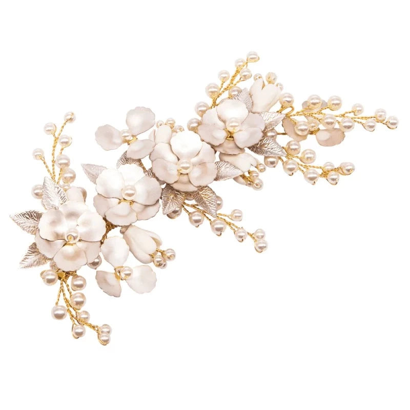 Elegant Gold Bridal Hair Clip with Swarovski Crystals & Pearls for Wedding Hairstyles - Perfect for Brides, Bridesmaids, and Special Occasions (A9070)