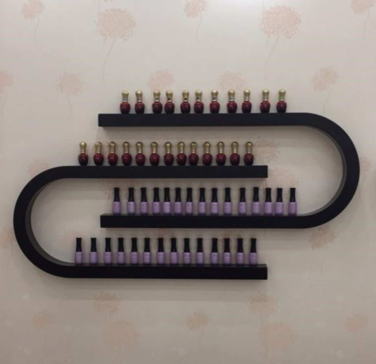 2-Pack Black U-Shaped Wall Mounted Nail Polish Shelf - Elegant Iron Cosmetic Display Rack for Salon & Home Organization (8.56×38cm) | Perfect for Nail Salons, Bathroom Storage & Bedroom Decor