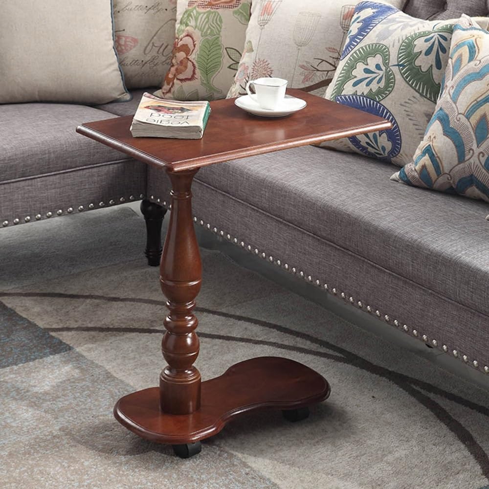 Vintage Wooden Rolling Overbed Table with Wheels - Adjustable C-Shaped Laptop Desk, Mobile Bedside Cart for Living Room, Bedroom & Sofa Use - Perfect for Breakfast in Bed, Work from Home & Nursing Care (Cherry Finish, 58x35x72cm)