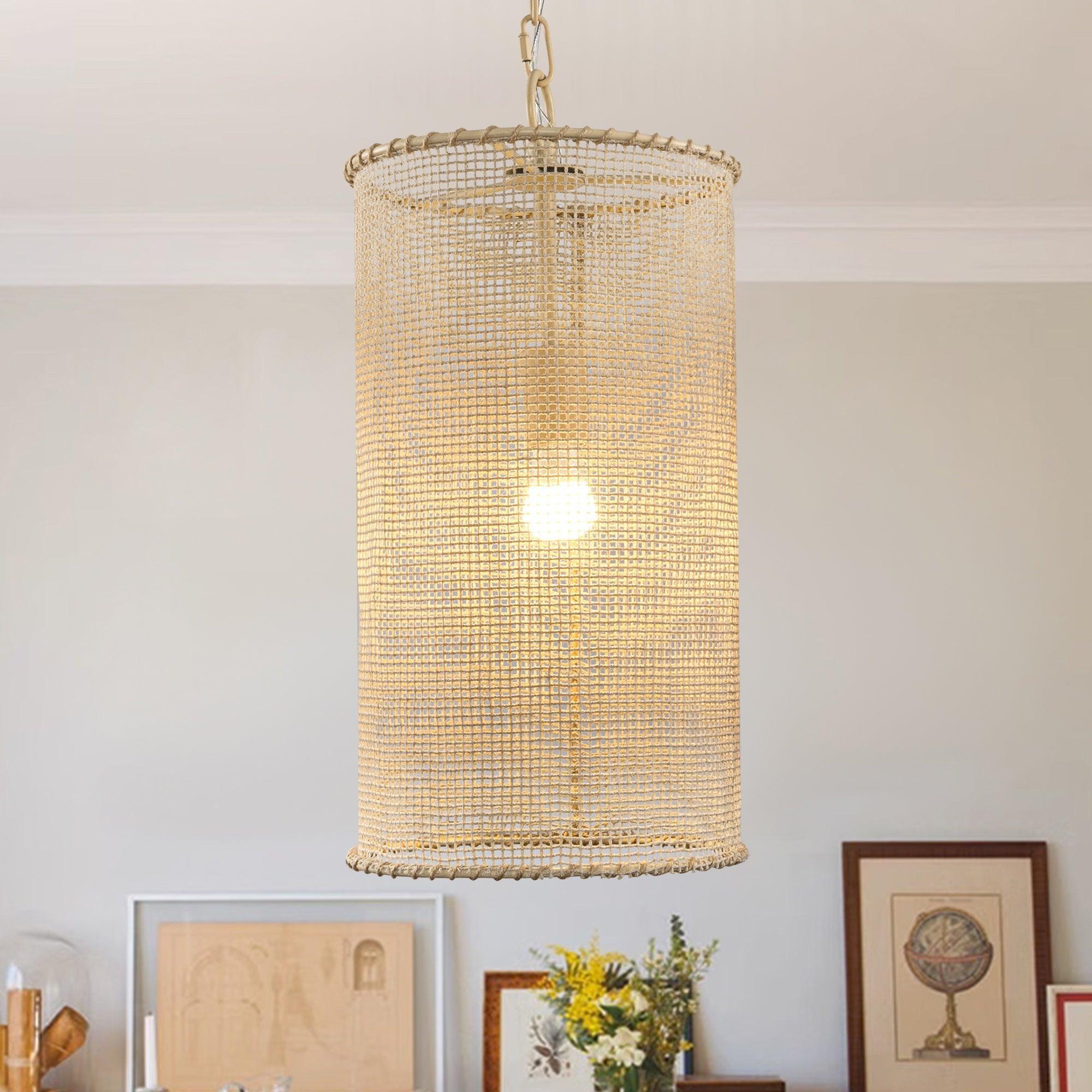 Farmhouse Style 1-Light Wooden Beads Pendant Light - Beige Dry Rated Ceiling Fixture for Kitchen Island, Dining Room & Entryway Lighting