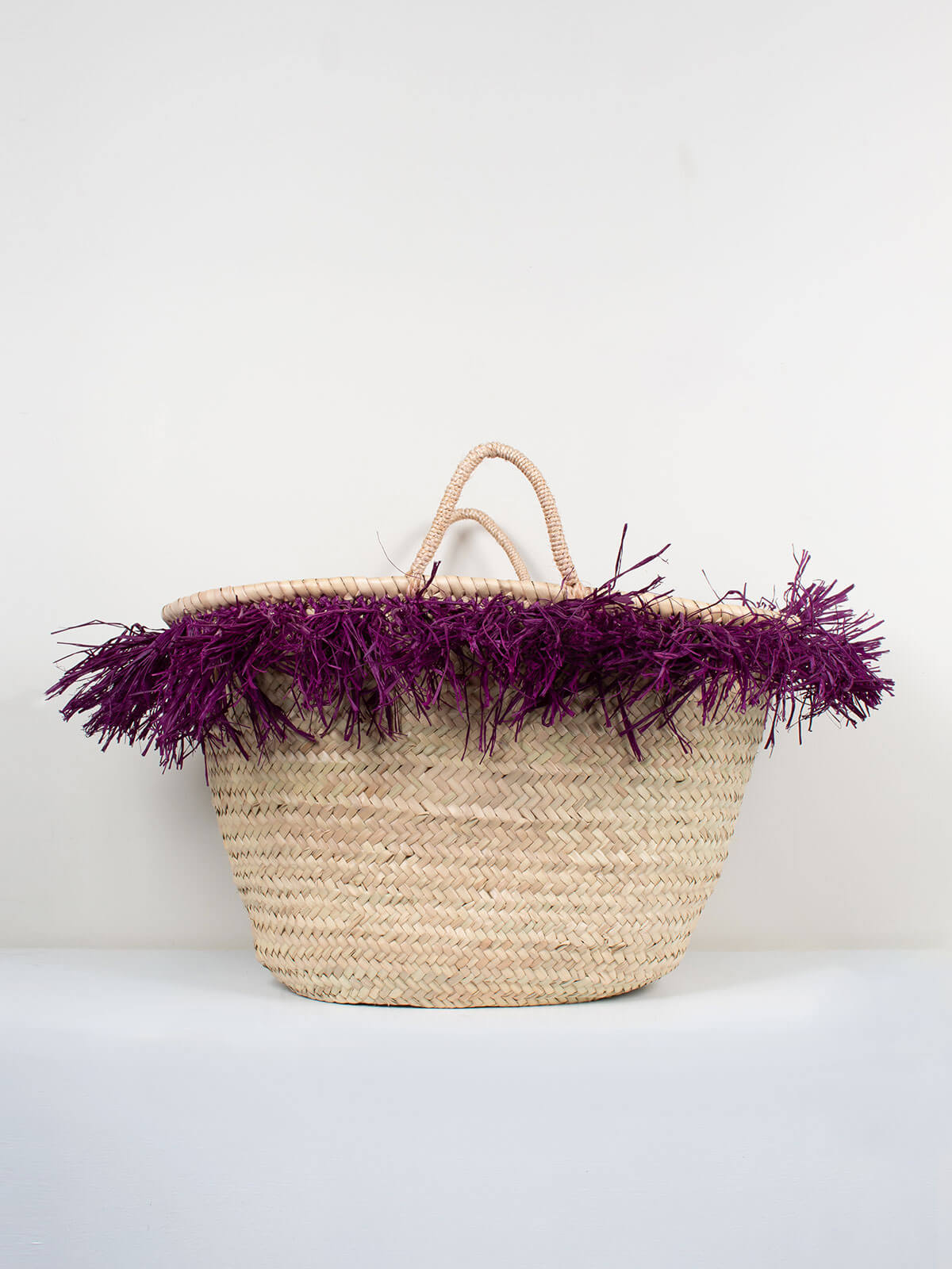 Stylish Violet Raffia Tassel Basket - Handwoven Storage Solution for Home Decor, Beach Essentials & Picnic Accessories