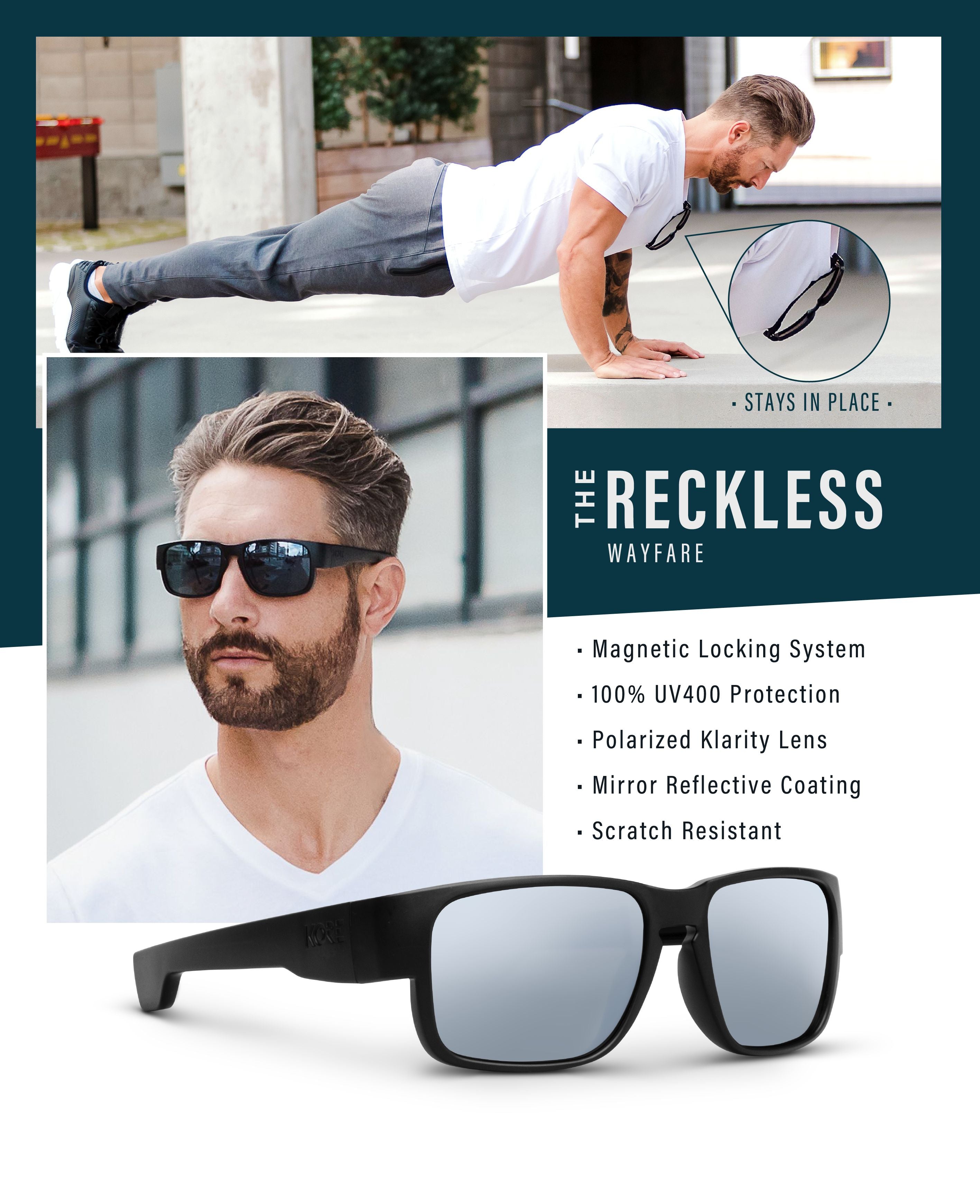 Reckless Classic Neo Lock Polarized Sunglasses for Men & Women - UV Protection, Durable Frame - Perfect for Driving, Beach & Outdoor Activities