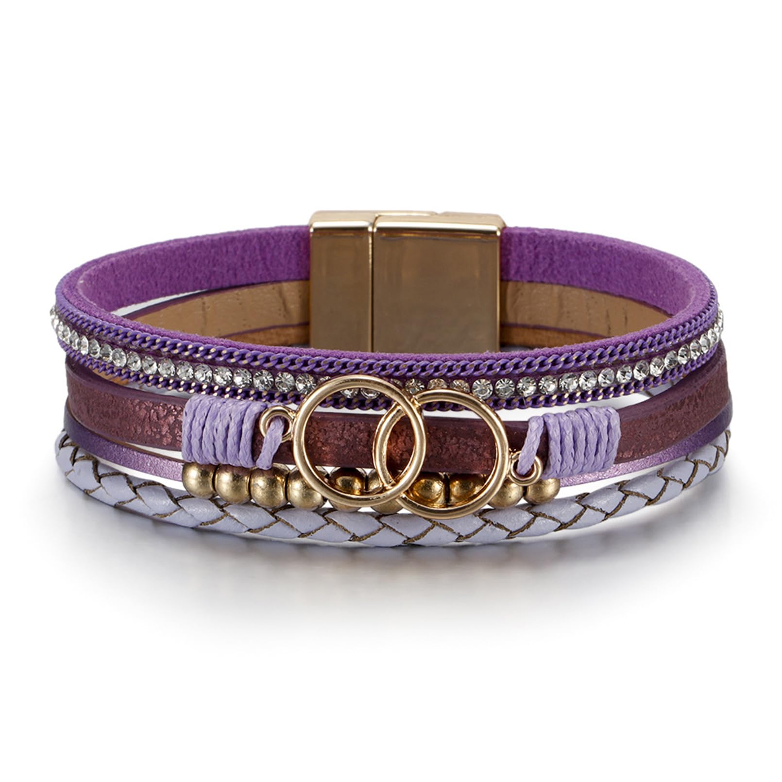 LSxAB Gold Tone Multi-Layer Leather Wrap Bracelet for Women - Bohemian Braided Wristbands for Girls, Birthday Gifts, Fashion Jewelry - Perfect for Parties, Festivals and Everyday Wear