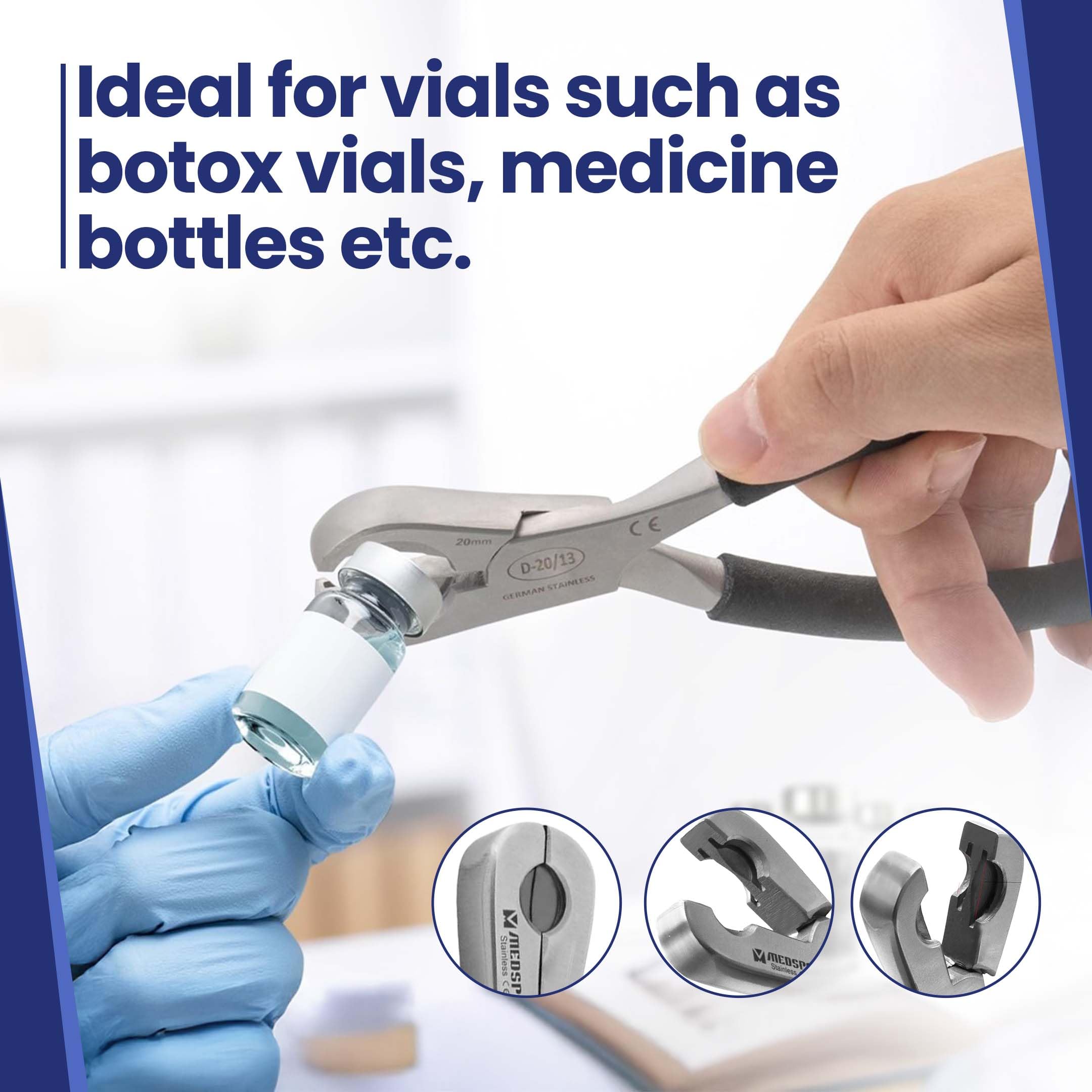 Dual Action Vial Opener and Vial Decapper - Ergonomic & Durable Medicine Bottle Cap Remover Tool (13mm x 20mm) for Pharmacy, Lab, and Home Medical Use | Easy Open Vials for Injections, Prescriptions & Essential Oils