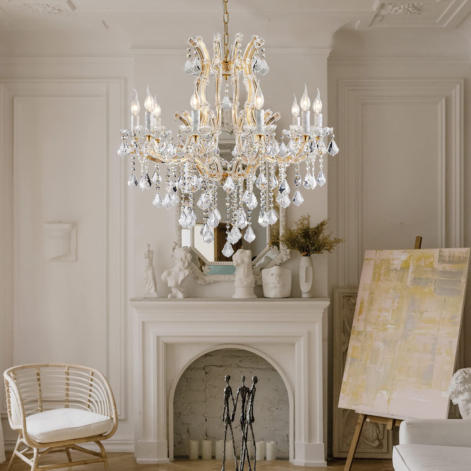 Luxury Modern Gold Crystal Chandelier Lighting - Elegant Maria Theresa Style Chandelier with 10 Lights for Dining Room, Kitchen Island, Living Room, Bedroom - Perfect for Weddings, Hotels, and Upscale Home Decor