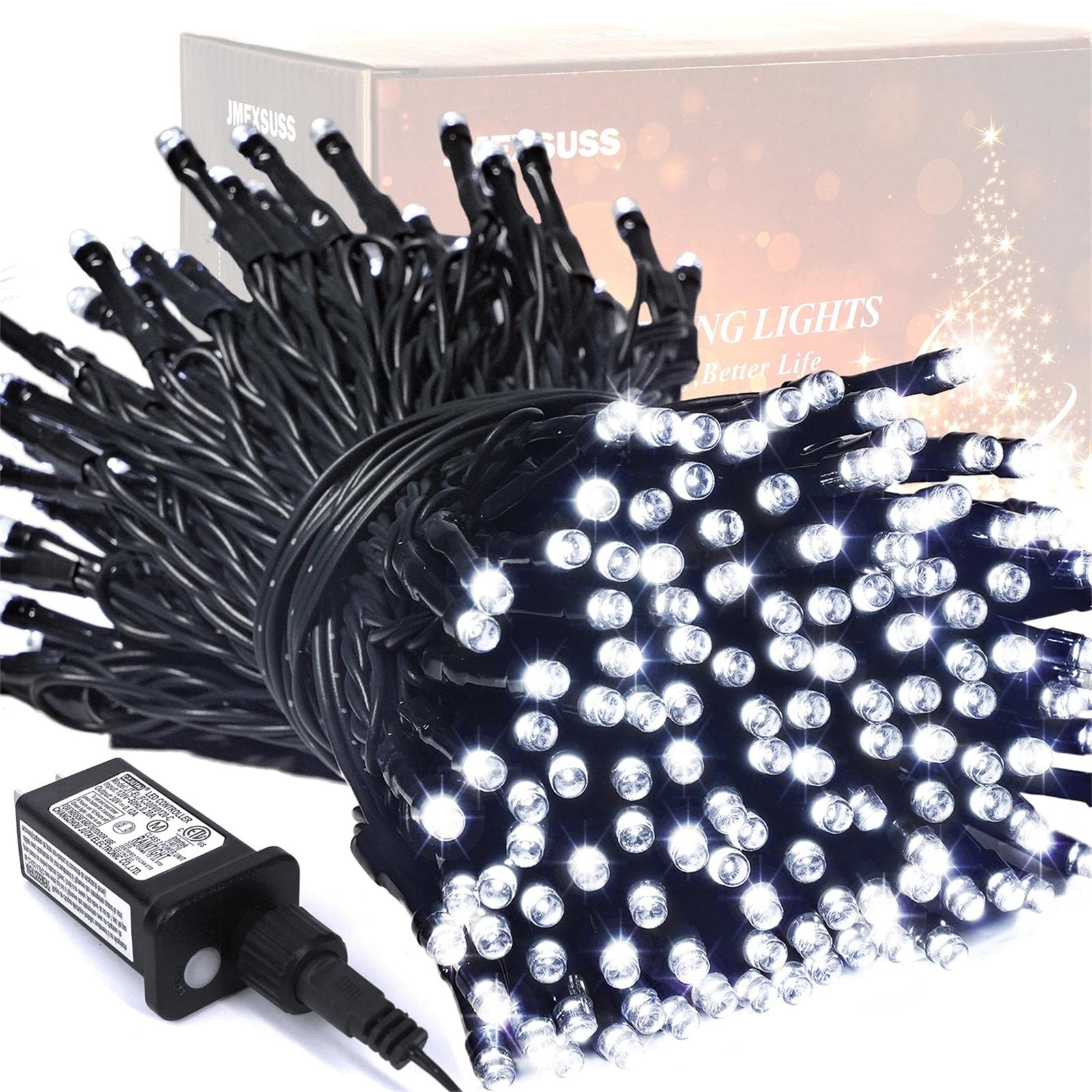 JMEXSUSS 200 LED White Christmas Lights Outdoor - 66ft Waterproof Twinkle String Lights with 8 Modes & Green Wire - Perfect for Christmas Tree, Xmas Wedding, Party & Indoor/Outdoor Holiday Decorations