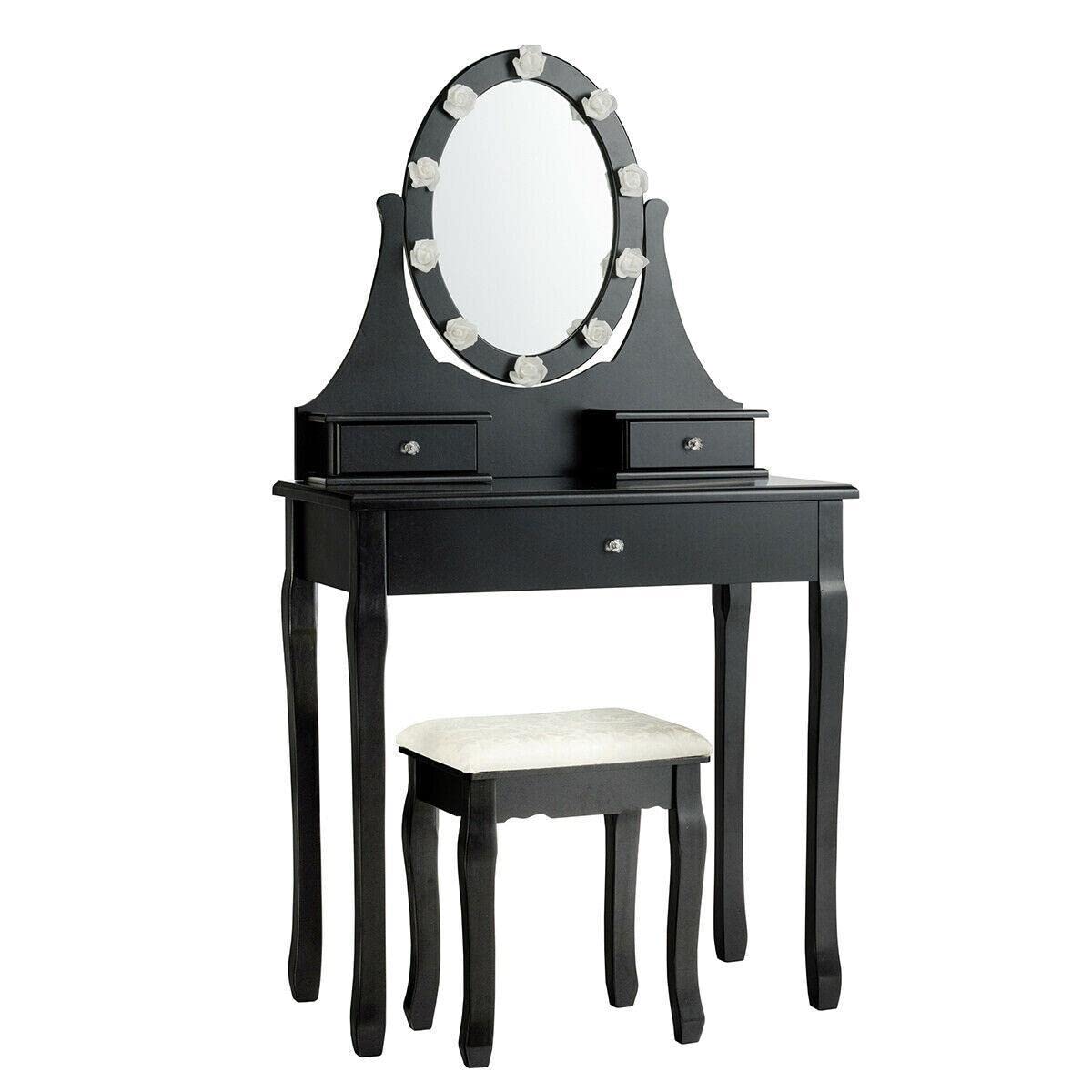 Vanity Set Makeup Table with 3 Drawers & 10 LED Bulbs - Black Peni Vanity Desk with Mirror for Bedroom Decor | Portable Dressing Table for Makeup Organization & Beauty Routine