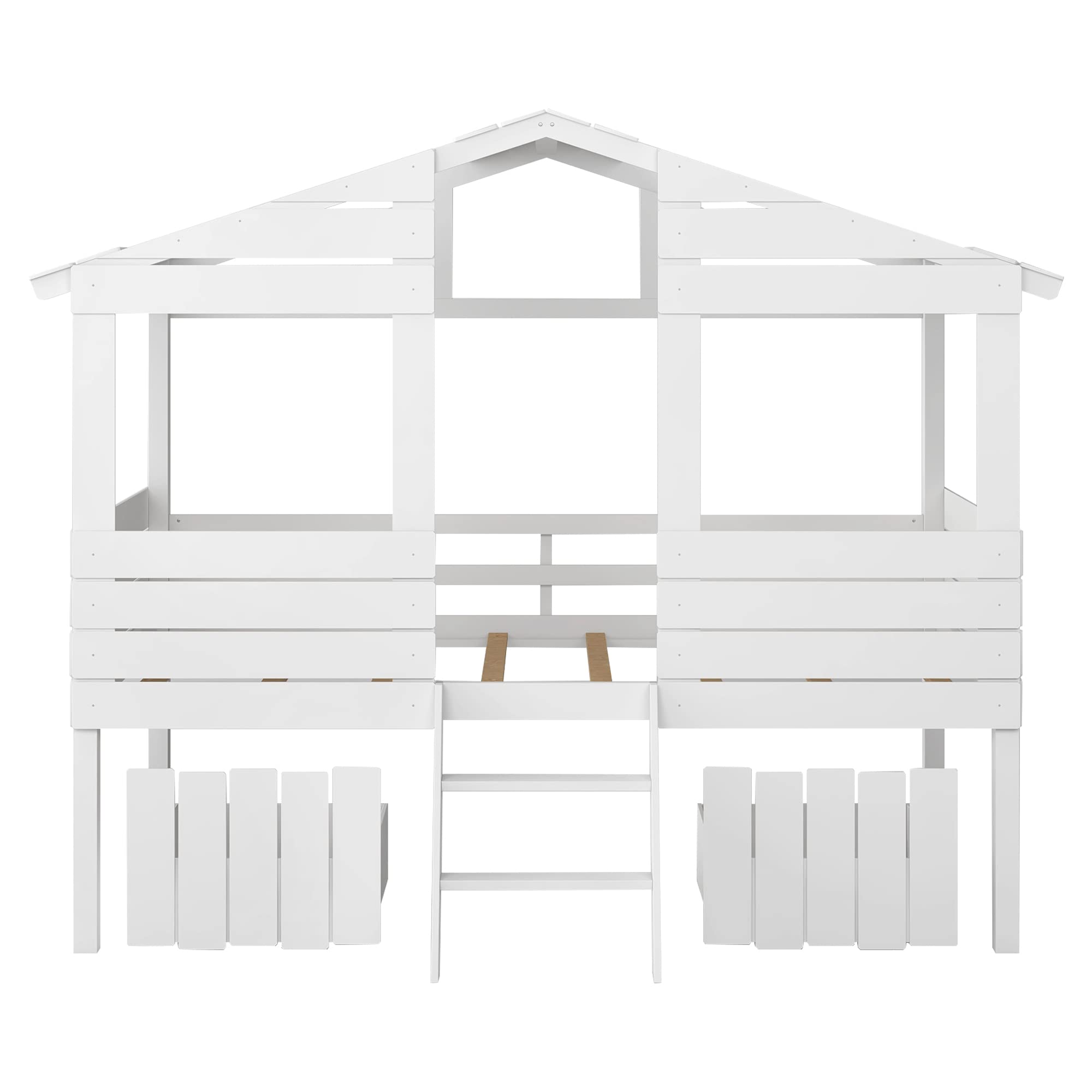 Twin Low Loft Bed with 2 Drawers - House-Shaped Wooden Bed Frame with Roof, Window & Short Ladder - No Box Spring Needed - Perfect for Kids, Boys & Girls Bedroom (White) - Space-Saving Solution for Small Rooms & Playful Sleepovers