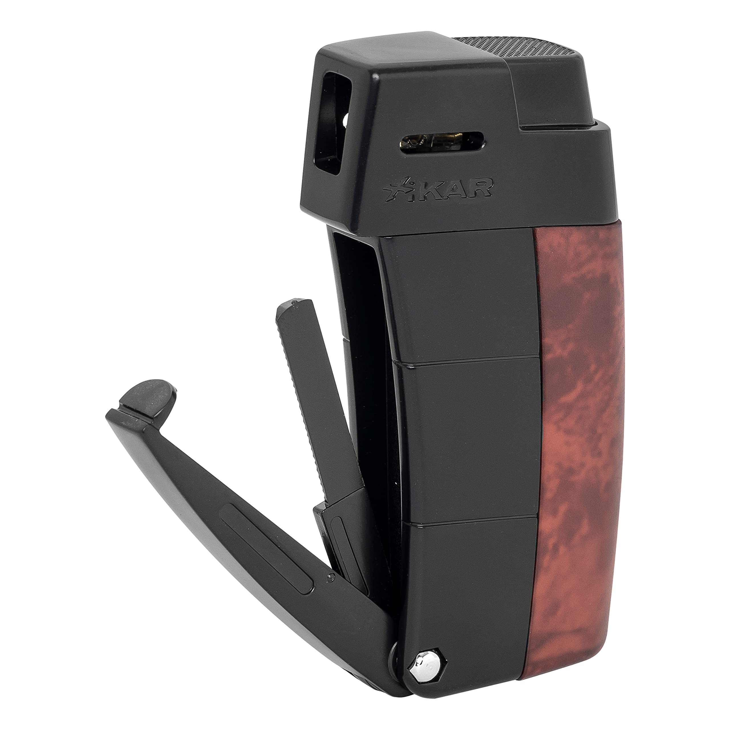 Xikar Resource II Angled Soft Flame Lighter - Exotic Burl Wood Design for Pipe Smokers with Built-in Tamper & Scraper | Perfect for Tobacco Pipe Smoking, Cigar Lighting & Outdoor Use