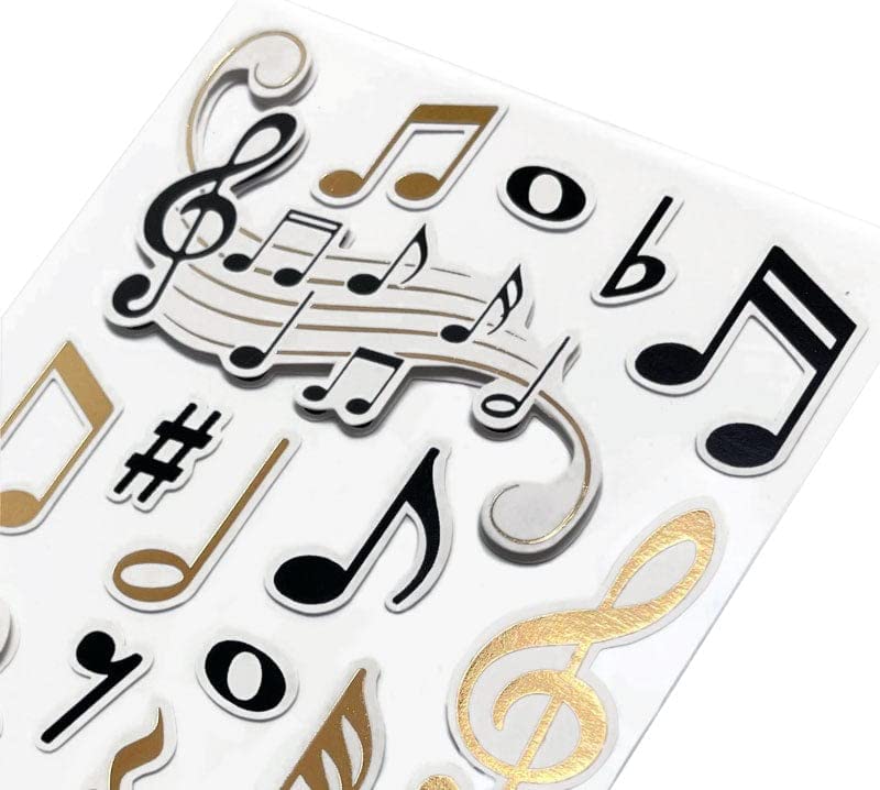 Paper House Productions Die-Cut Dimensional & Foil Accent Scrapbook Sticker Sheet - Musical Notes & Clefs | Perfect for DIY Scrapbooking, Journaling, and Card Making