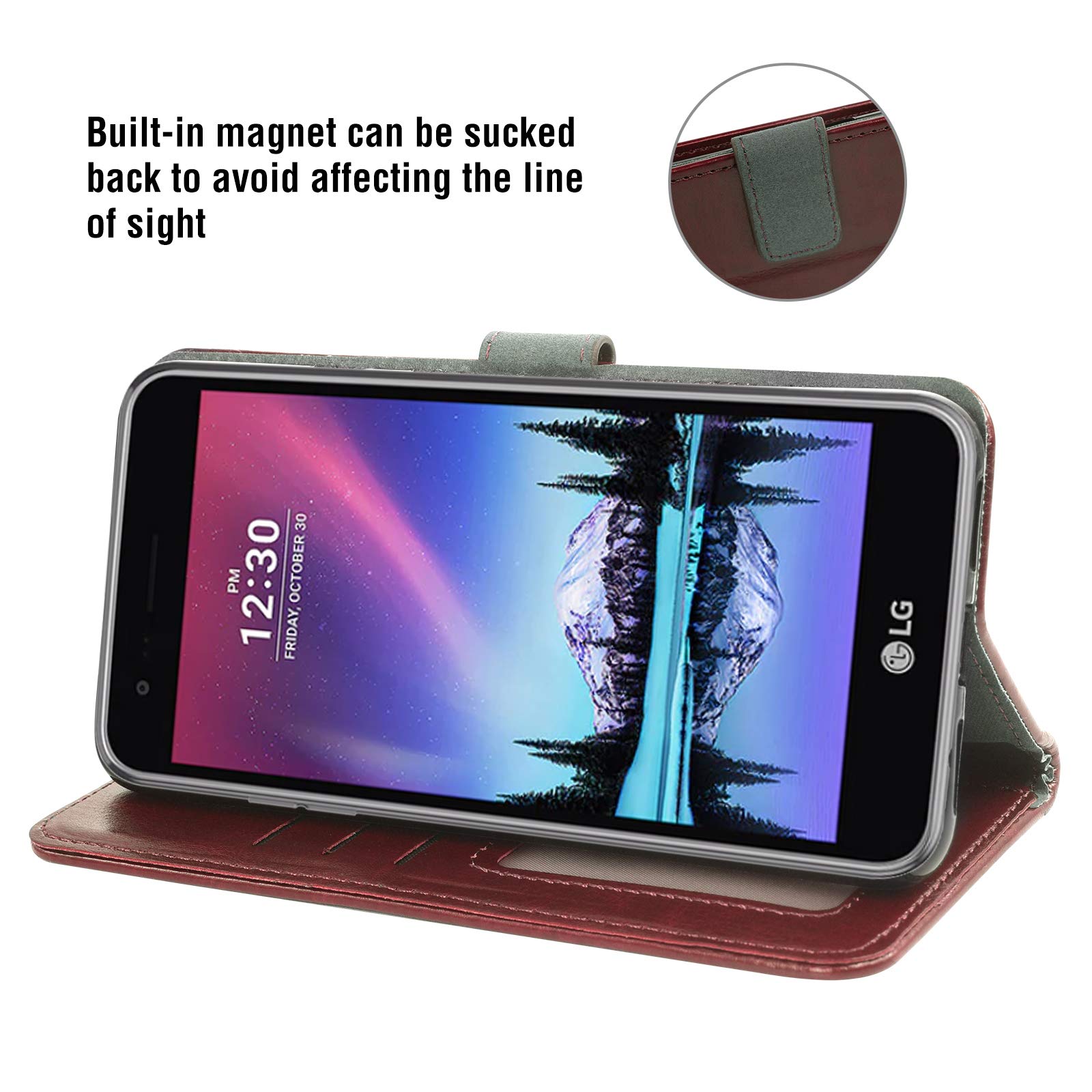 ASUWISH Wallet Case for LG Aristo/K8 2017/Phoenix 3/Fortune/Rebel 2 LTE/Risio 2/K4 2017/LG LV3 - Brown Leather Card Holder Stand with Tempered Glass Screen Protector | Perfect for Everyday Use, Travel & Business Meetings