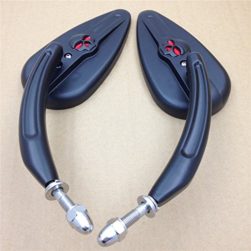 SMT-Skull Flame Side Mirrors for Harley-Davidson 1984-2014 Models - Universal Fit for Most H-D Bikes Including FXDWG2 - Black Custom Motorcycle Accessories - Perfect for Cruiser and Chopper Style Upgrades