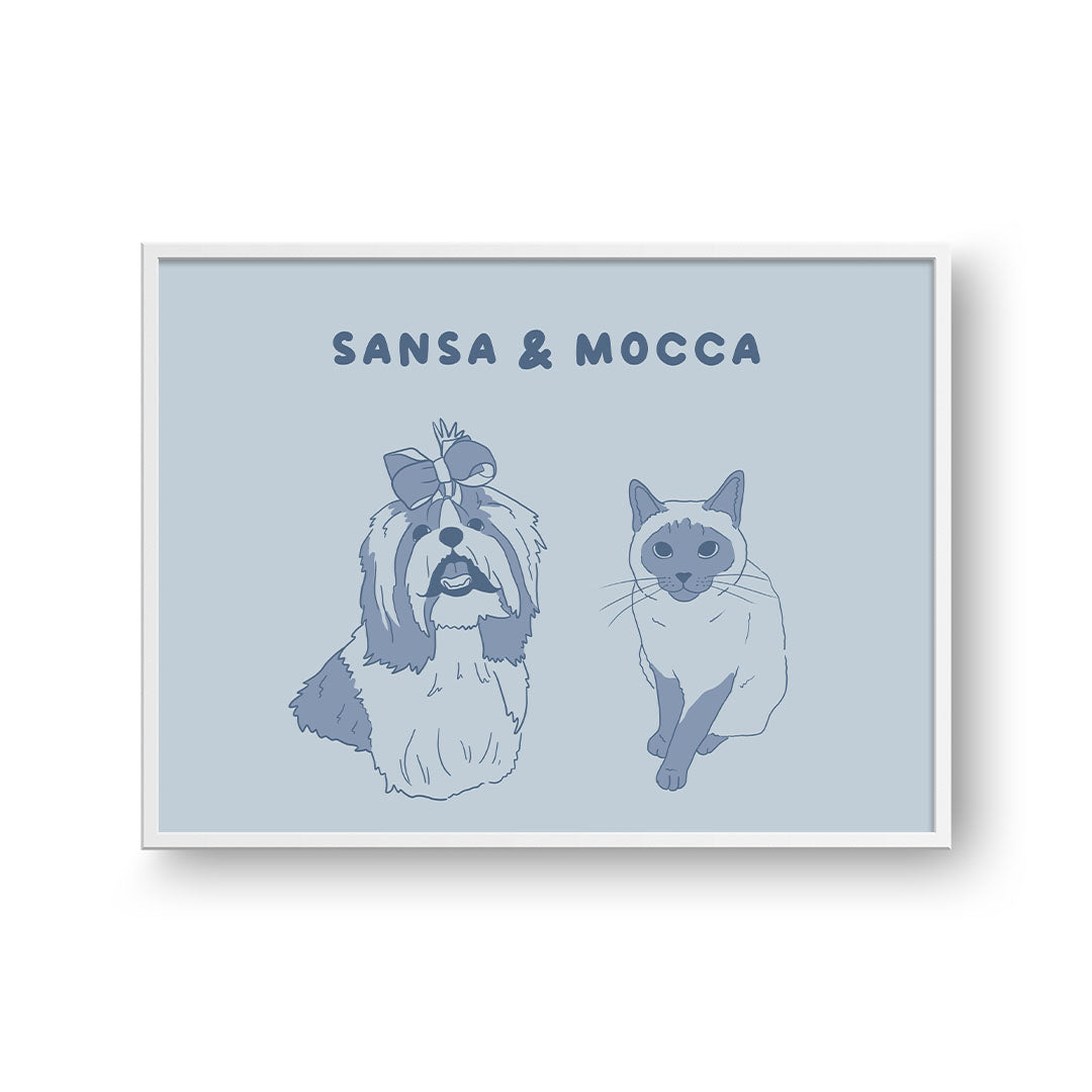 Custom Two-Tone Pet Portrait - Personalized Artwork for Two Pets | Perfect for Home Decor & Gifts