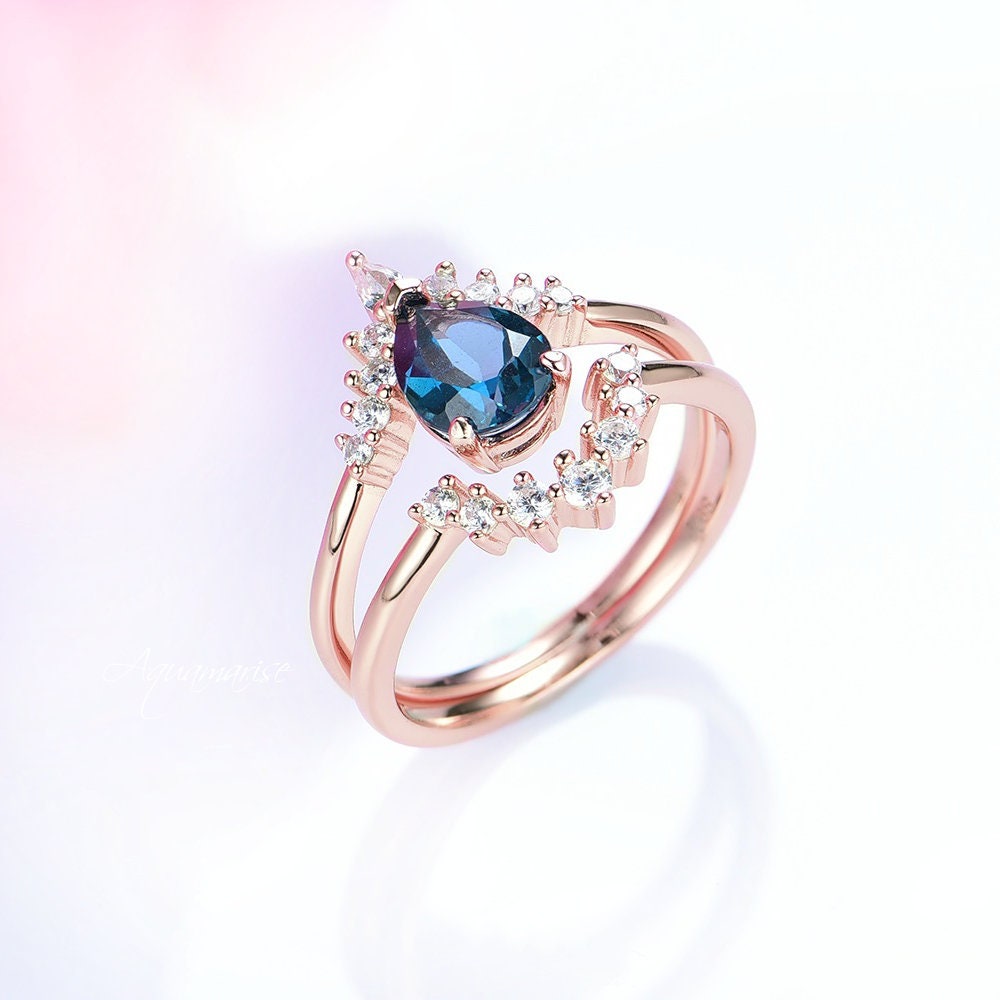 Lunette London Blue Topaz Ring Set - 14K Rose Gold Vermeil Stackable Rings for Women, Elegant Jewelry Gift for Her, Perfect for Weddings, Anniversaries & Special Occasions