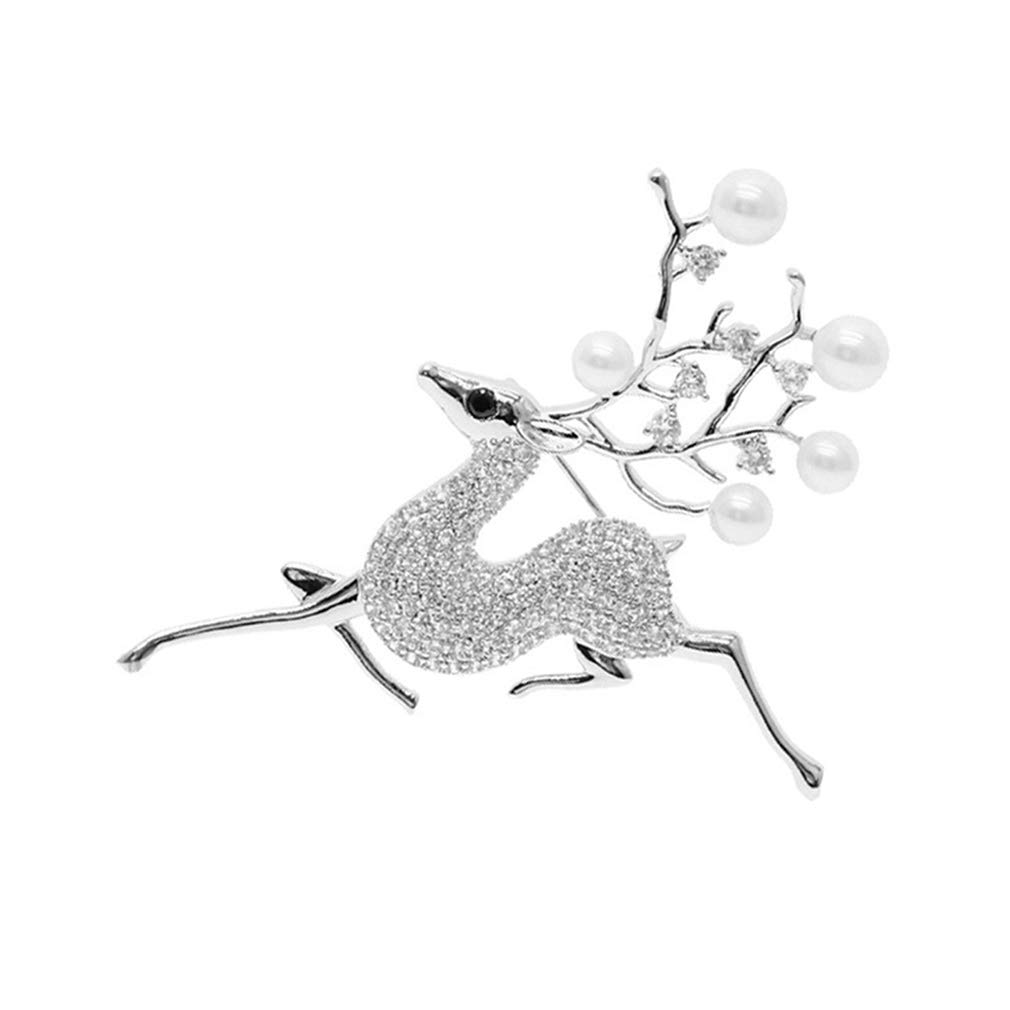 YAZILIND Fashion Sika Deer Christmas Elk Shape Brooch Pin - Alloy Clothing Accessories with Imitation Pearl Corsage Jewelry - Perfect for Holiday Outfits, Party Wear, and Gift Giving