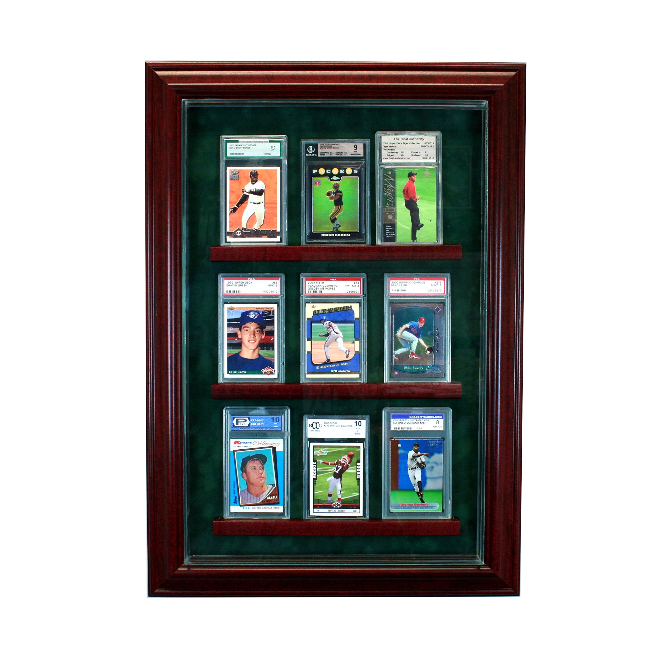 9-Graded Trading Card Display Case - Hinged Door Cabinet with Suede Backing - Perfect for Collectors, Sports Cards & TCG Storage (MTG, Pokemon, Yu-Gi-Oh)