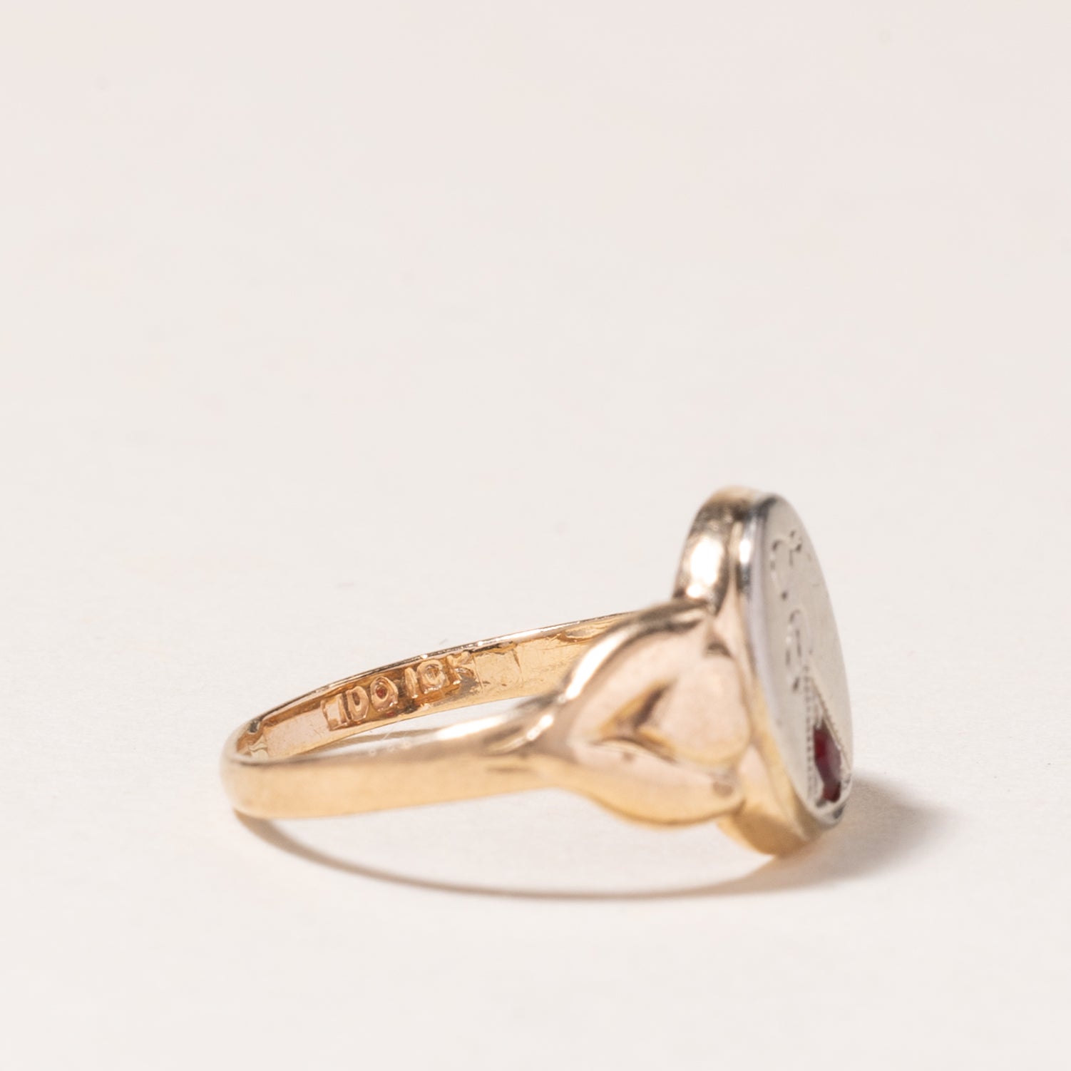10K Yellow Gold Synthetic Red Stone Signet L Ring - Size 1.75 | Elegant Statement Jewelry for Women, Perfect for Weddings, Parties & Everyday Wear
