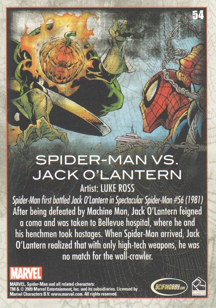 2009 Marvel Spider-Man Archives Trading Card #54 - Spider-Man vs. Jack O'Lantern - Rare Collectible Trading Card for Marvel Fans & Comic Book Collectors - Perfect for Display, Trading, and Investment