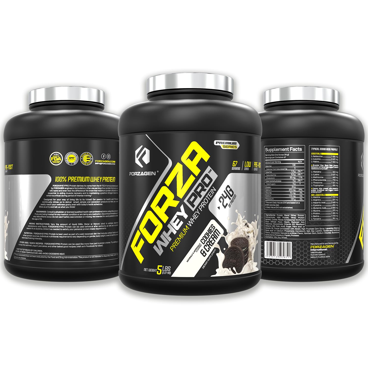 Forzagen Whey PRO Low Carb Protein Powder - 24g Protein per Serving, Low Sugar, Premium Whey Isolate for Men & Women | Cookies & Cream Flavor, 5 lbs (67 Servings) | Post-Workout Recovery, Muscle Building, Healthy Shakes & Smoothies