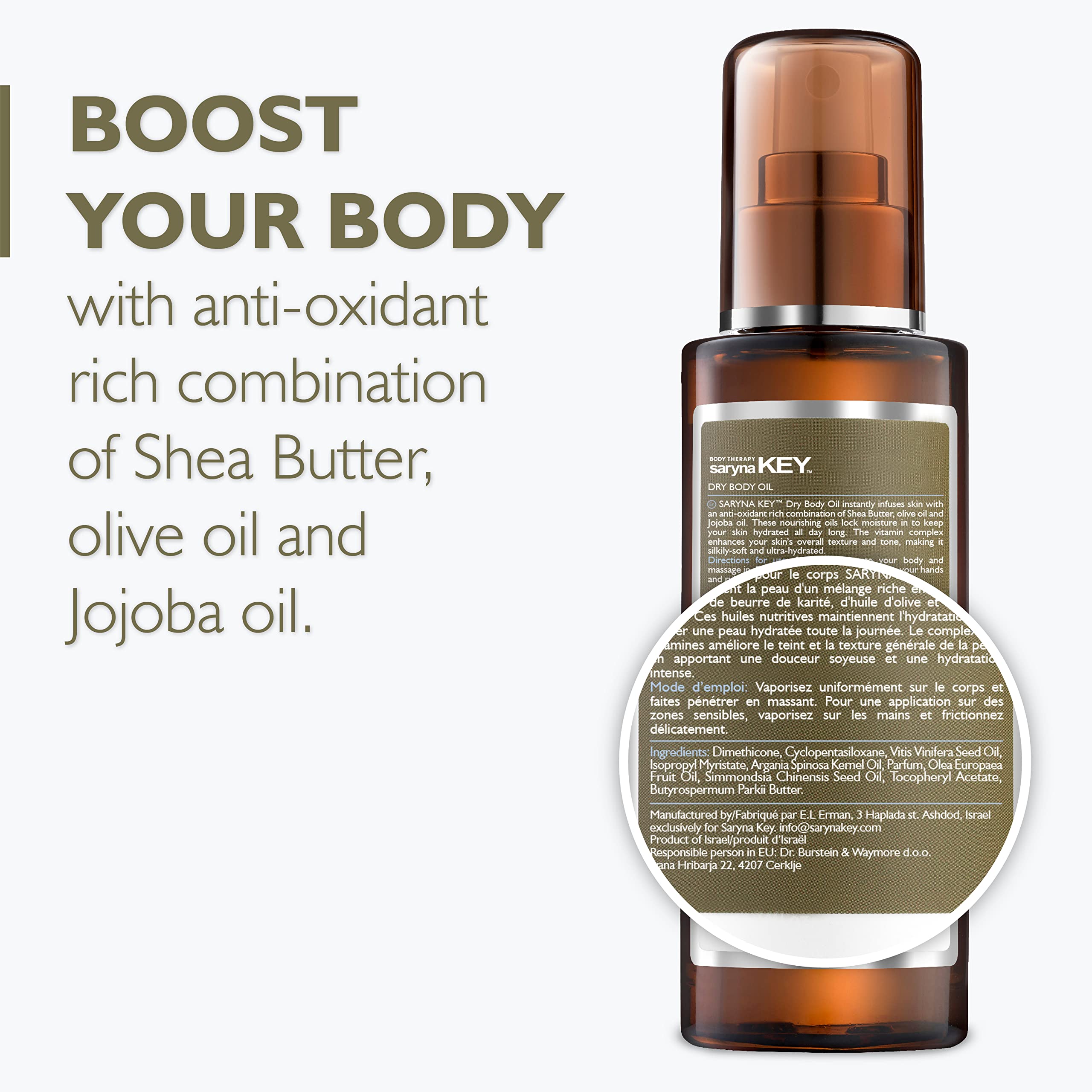 Organic Saryna Key Body Oil for Dry & Normal Skin - Pure African Shea Butter, Olive & Jojoba Oil - Hydrating Moisturizer for Women - Natural Shea Cream - Best for Daily Skincare, Massage & Post-Shower Hydration