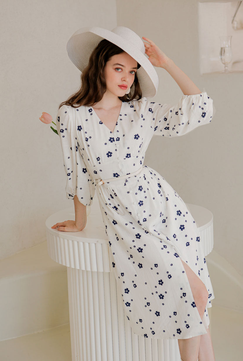Emilee Dress Ivory Print - Elegant Floral Summer Dress for Women | Perfect for Weddings, Parties & Casual Outings