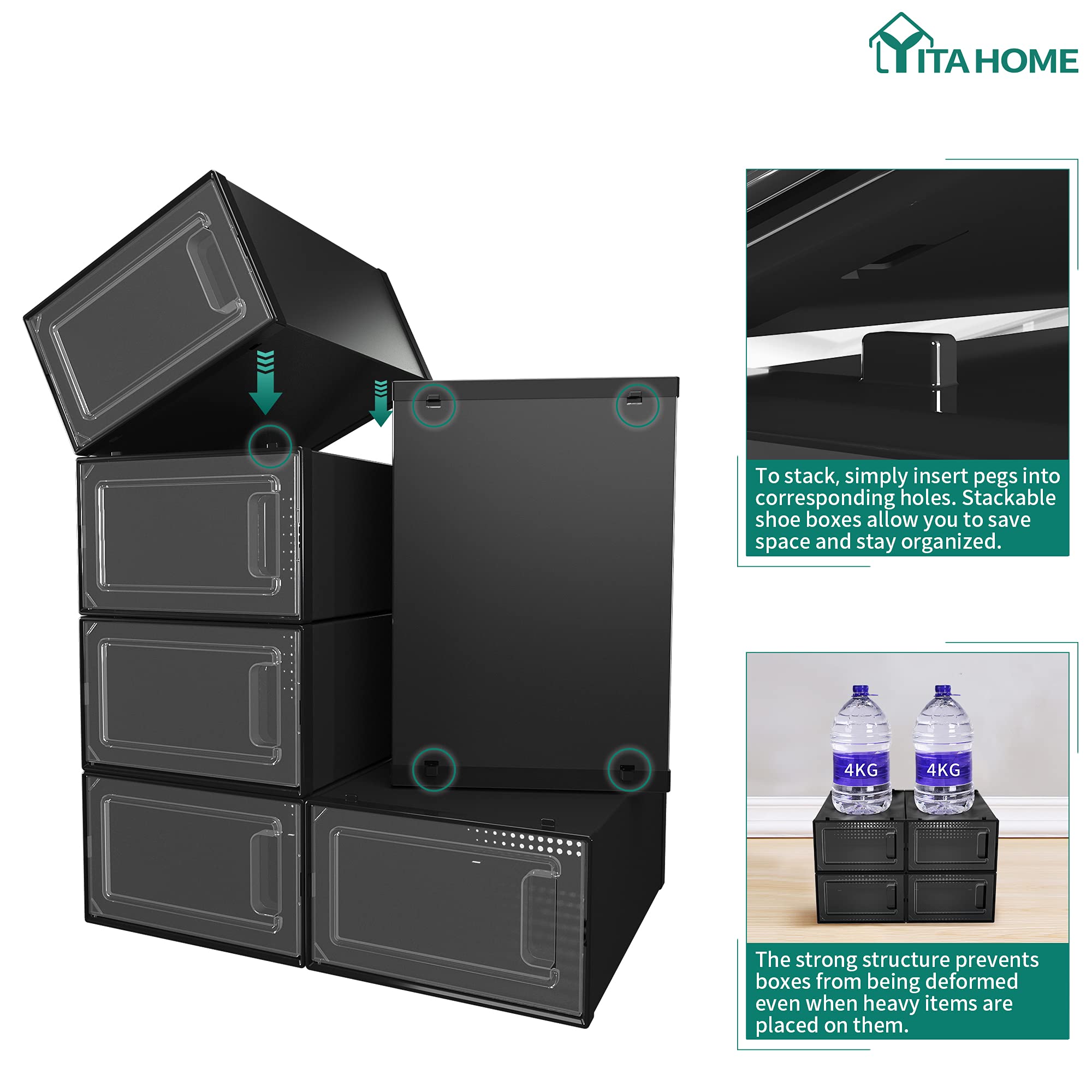 YITAHOME 18-Pack Stackable Shoe Storage Boxes with Clear Door & Ventilation Holes - Sturdy Shoe Organizers for Shoes Up to Size 44 - Perfect for Closet Organization, Shoe Display & Home Storage Solutions