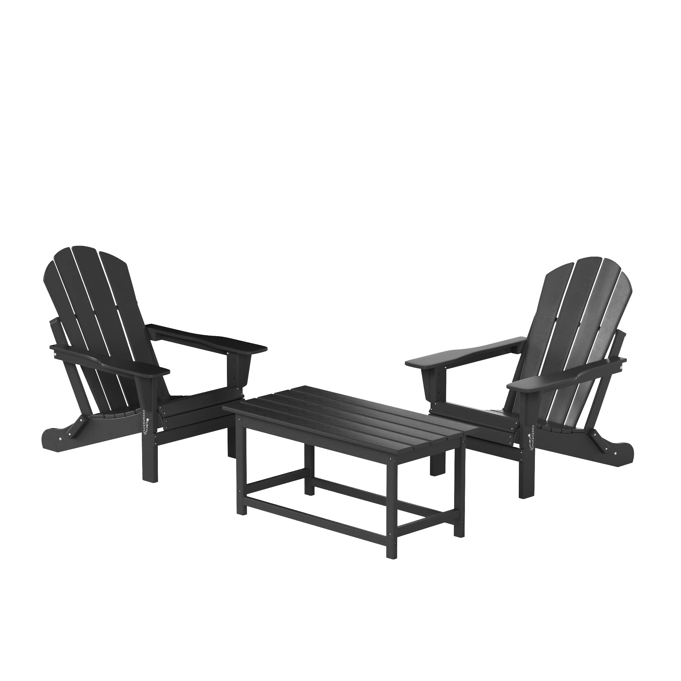 WestinTrends Malibu 3-Piece Outdoor Patio Furniture Set - All-Weather Plastic Adirondack Chairs (Set of 2) with Coffee Table - Gray - Perfect for Porch, Lawn, Backyard, Garden & Poolside Relaxation