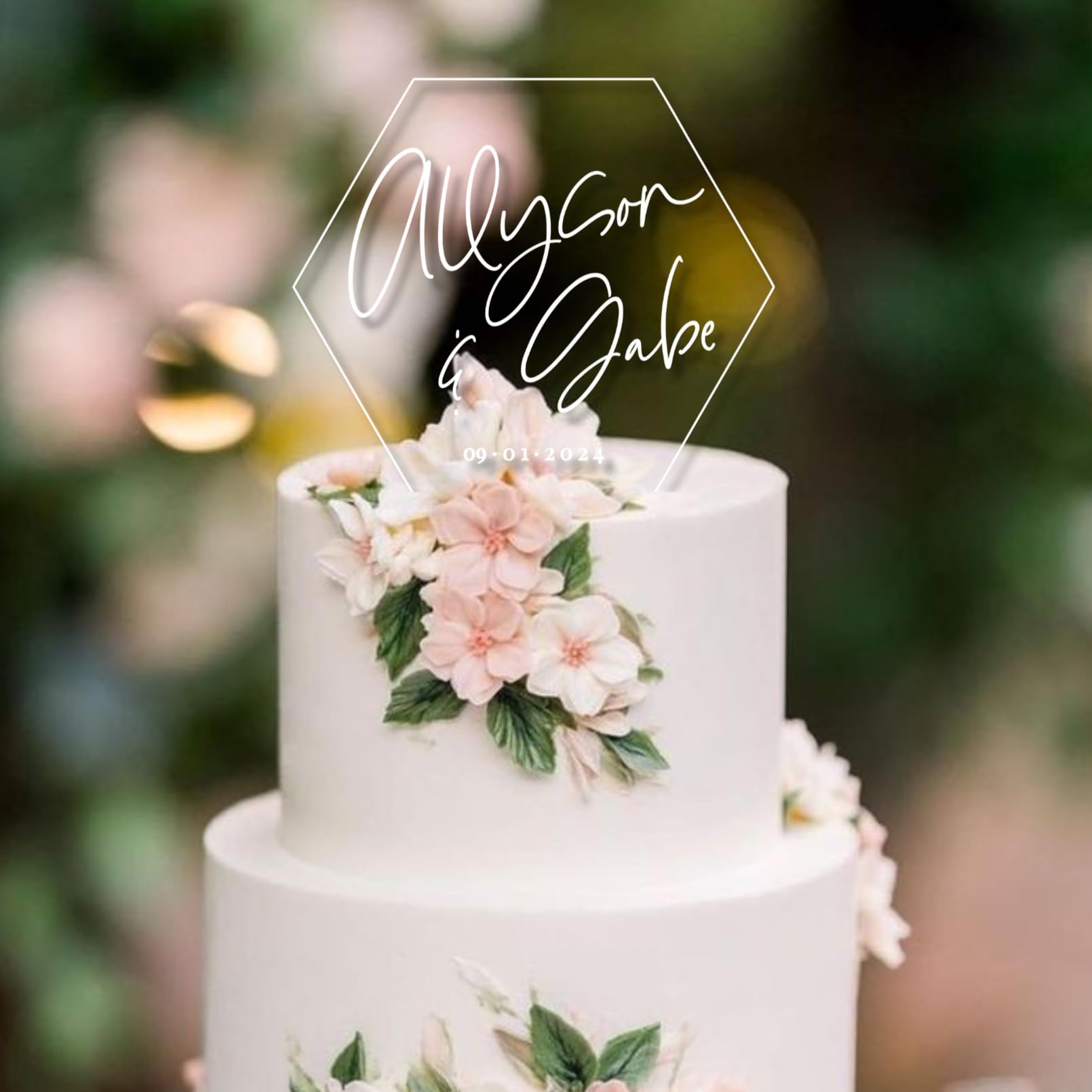Custom Hexagonal Acrylic Wedding Cake Topper with Names - Personalized Lioness Design for Wedding Cakes, Anniversary & Special Celebrations