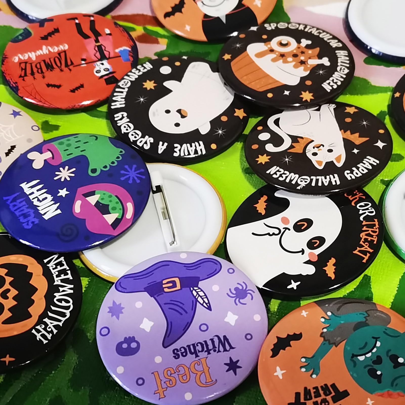 48 Pcs Halloween Button Pins - Spooky Party Favors, Brooches & Decorations for Kids & Adults - Perfect for Trick-or-Treating, Costume Accessories & Halloween Gift Exchange