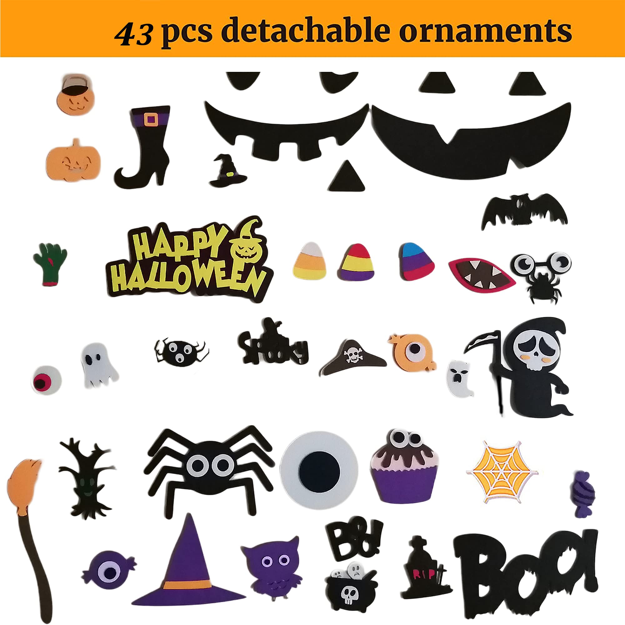 Halloween DIY Spider Pumpkin Felt Craft Kit - 43 PCS Felt Ornaments for Wall Hanging Decorations, Home Party Supplies & Unique Halloween Gift - Perfect for Halloween Parties, Classroom Activities and Spooky Home Decor