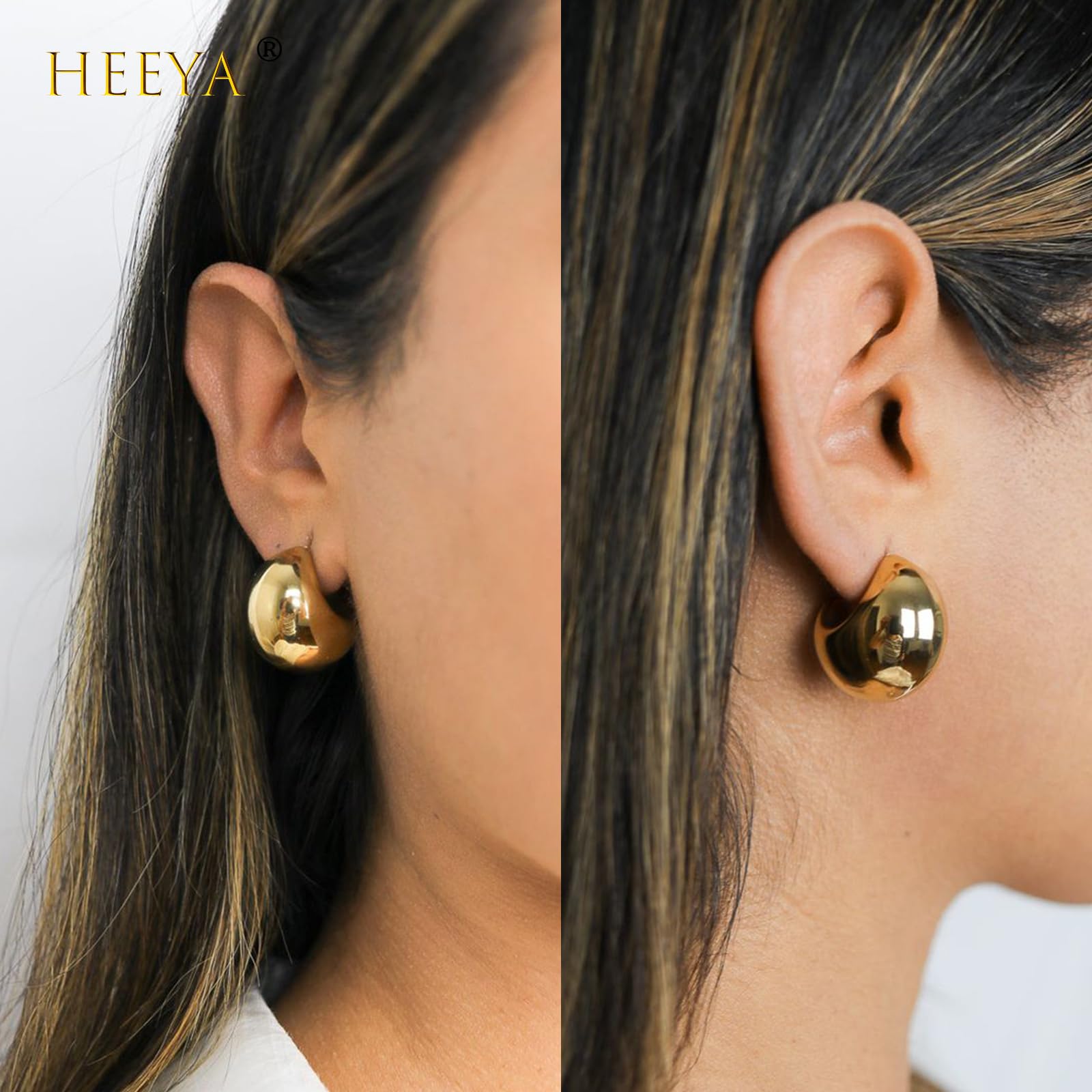 Chunky Gold Hoop Earrings for Women - 18K Gold Plated Lightweight Teardrop Drop Earrings - Hypoallergenic Fashion Jewelry Gift for Birthday Christmas - Perfect for Parties, Dating & Office Wear