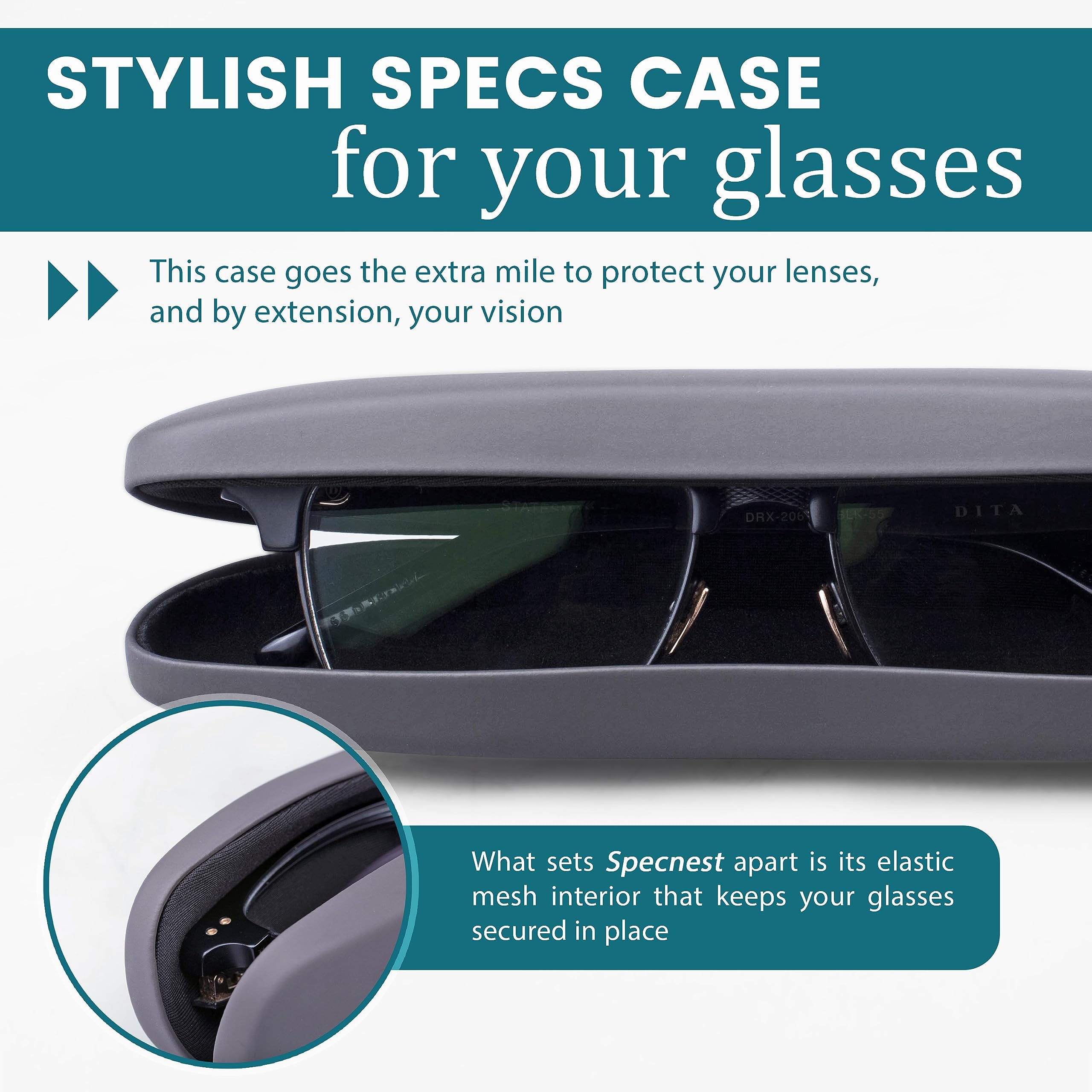 Thin & Slim Hard Shell Glasses Case - Stainless Steel with Vegan Leather - Modern Professional Eyeglass Holder for Men & Women - Perfect for Travel, Office & Daily Use