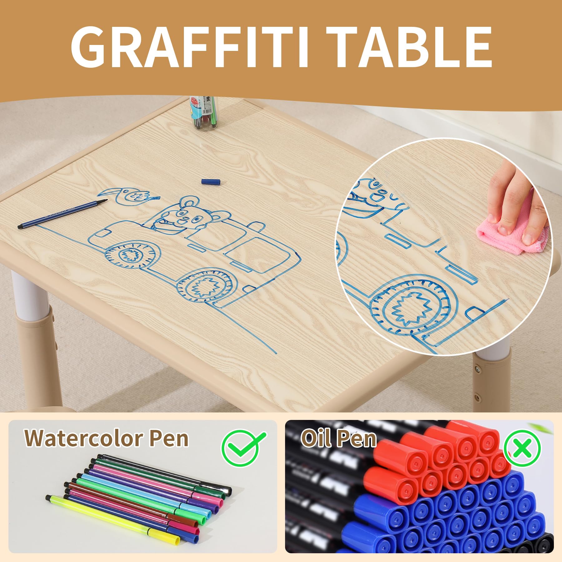 **Adjustable Kids Table and 4 Chairs Set - Graffiti Desktop Toddler Study Table for Boys & Girls (3-8 Years, 300lbs Capacity) - Perfect for Learning, Drawing & Playtime**