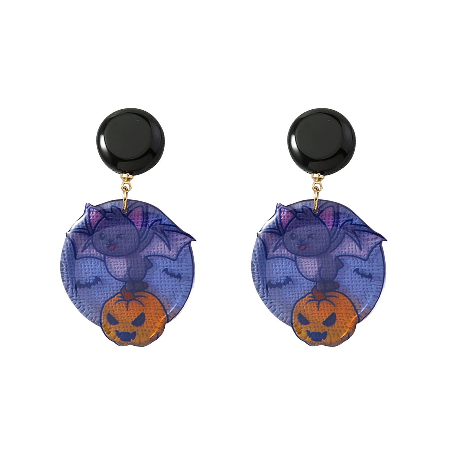 **Funny Halloween Cartoon Earrings for Girls - Pumpkin & Bat Resin Dangle Earrings - Perfect for Costume Parties & Trick-or-Treating**