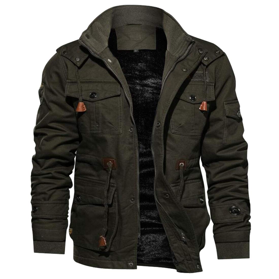 Men's Washed Cotton Fleece Lined Winter Bomber Jacket with Hood - Warm Thick Coat for Outdoor Activities, Casual Wear & Cold Weather Protection