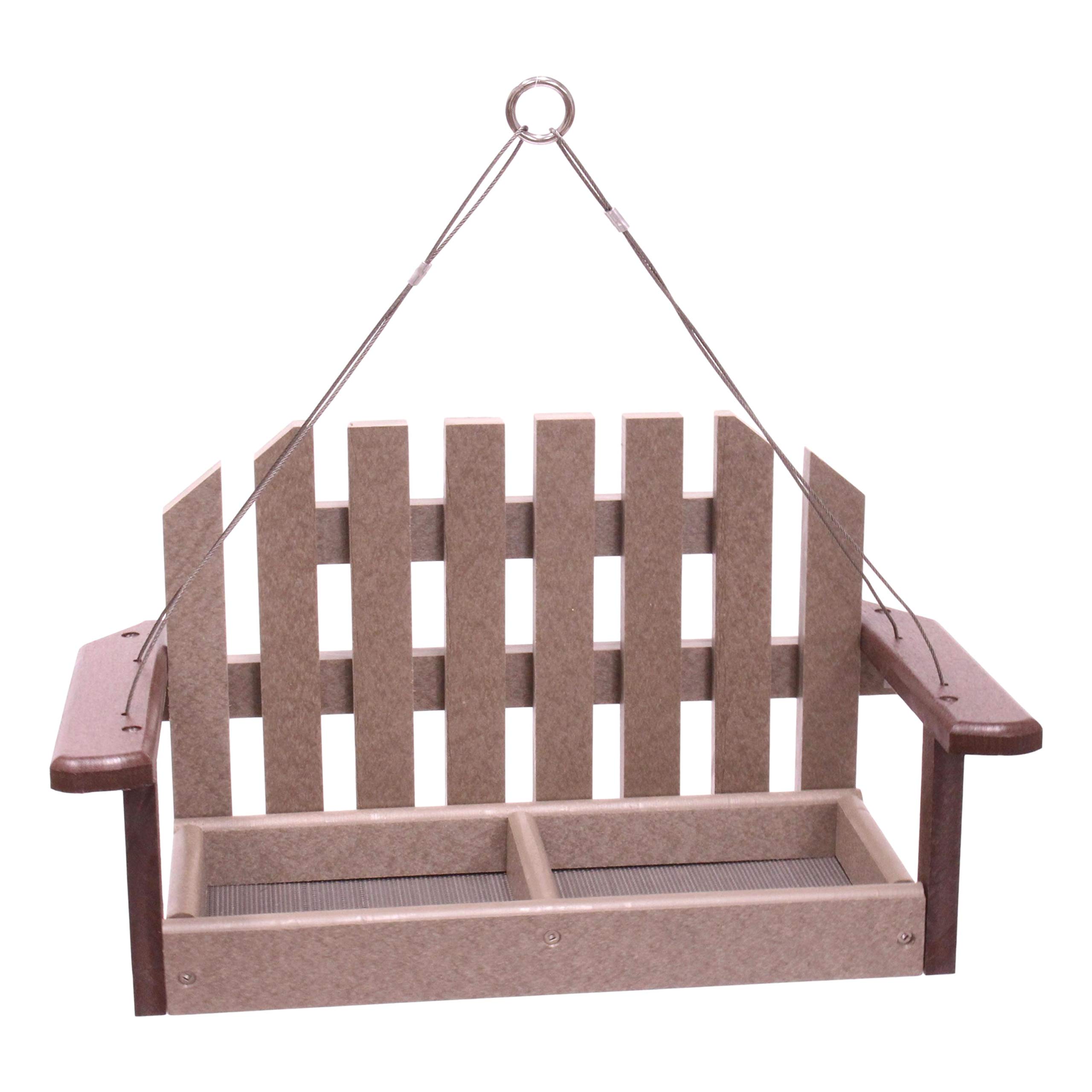 Amish-Made Porch Swing Bird Feeder - Eco-Friendly Recycled Poly Lumber Hanging Decoration for Outdoor Garden & Patio (Brown/Weathered Wood Finish) - Attract Birds to Your Backyard Sanctuary