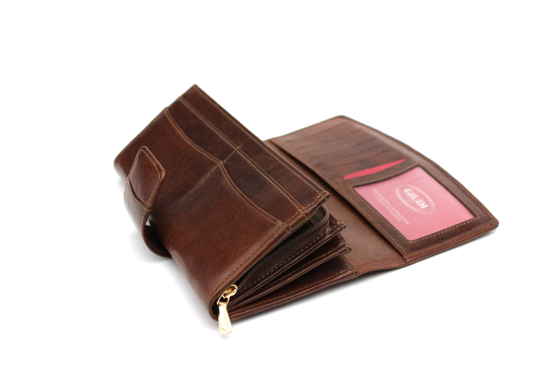 GIUDI Women's Leather Wallet - Genuine Cowhide Coin Purse & Card Holder - Made in Italy - Brown (9.6x18.6x3 cm) - Stylish Gift for Her - Perfect for Everyday Use & Travel