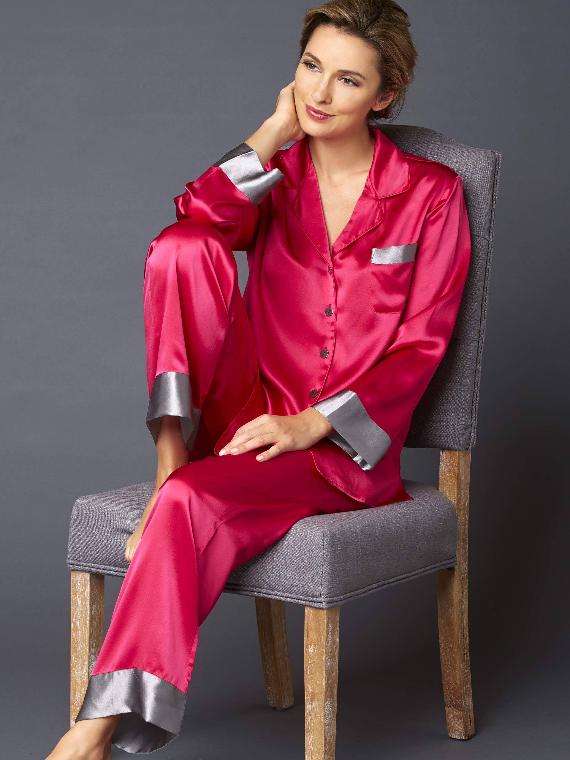 Premium 100% Pure Silk Pajama Set for Women - Classic Fit Sleepwear & Lounge Wear - Soft Comfortable Nightwear for Relaxing Evenings, Spa Days, and Luxury Home Wear