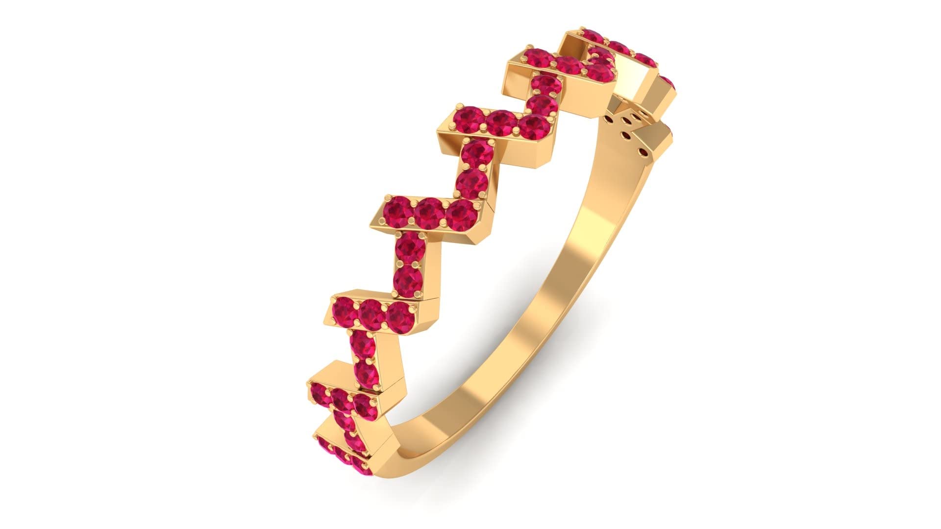 1/4 CT Lab-Created Ruby 14K Solid Gold Half Eternity Ring | Zigzag & Semi Eternity Band for Women | Perfect for Anniversaries, Weddings & Special Occasions