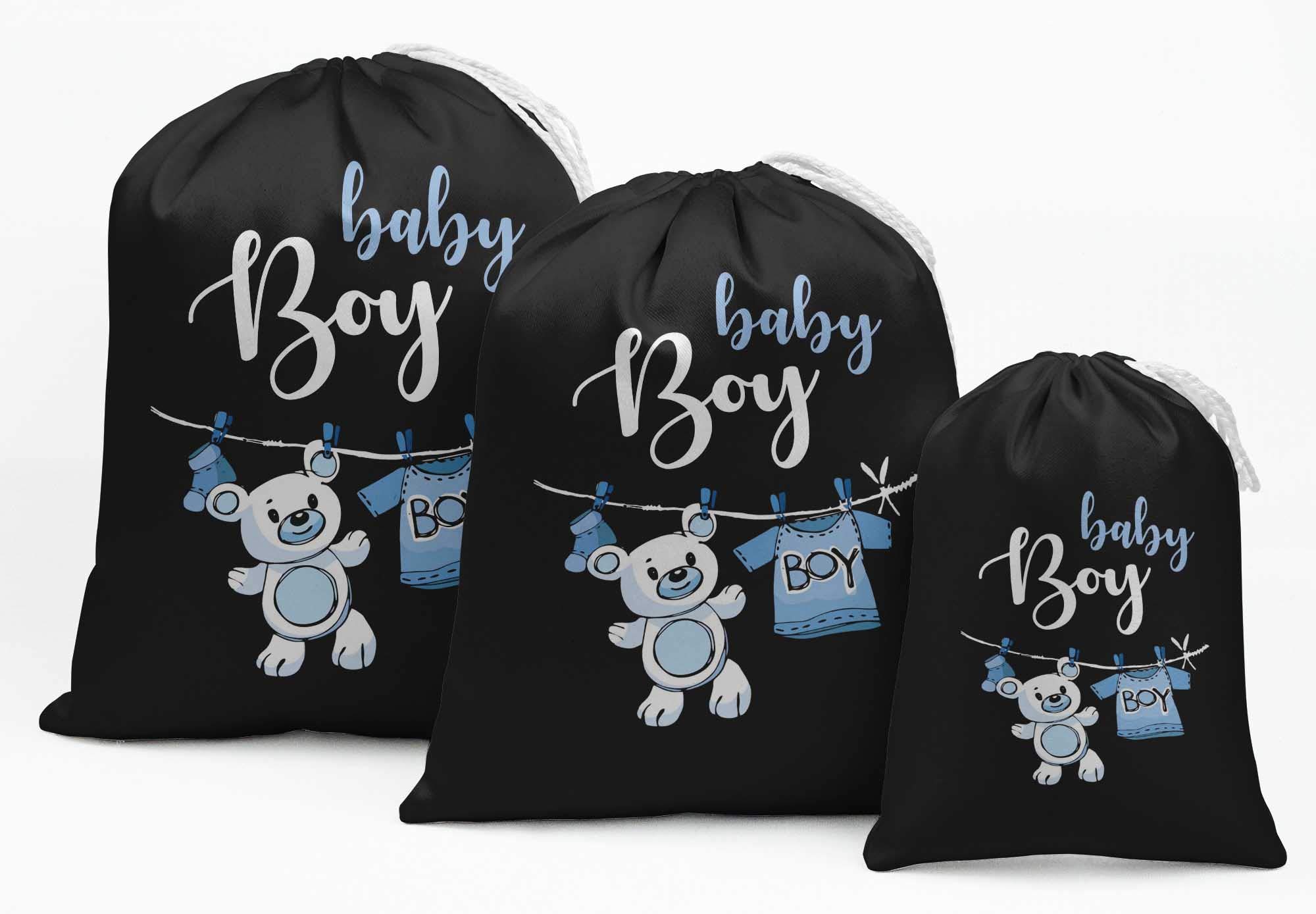 Black Teddy Bear & Boy Baby Shower Party Favor Bags - 15 Pack Drawstring Gift Pouches for Baby Shower Decorations & Party Favors