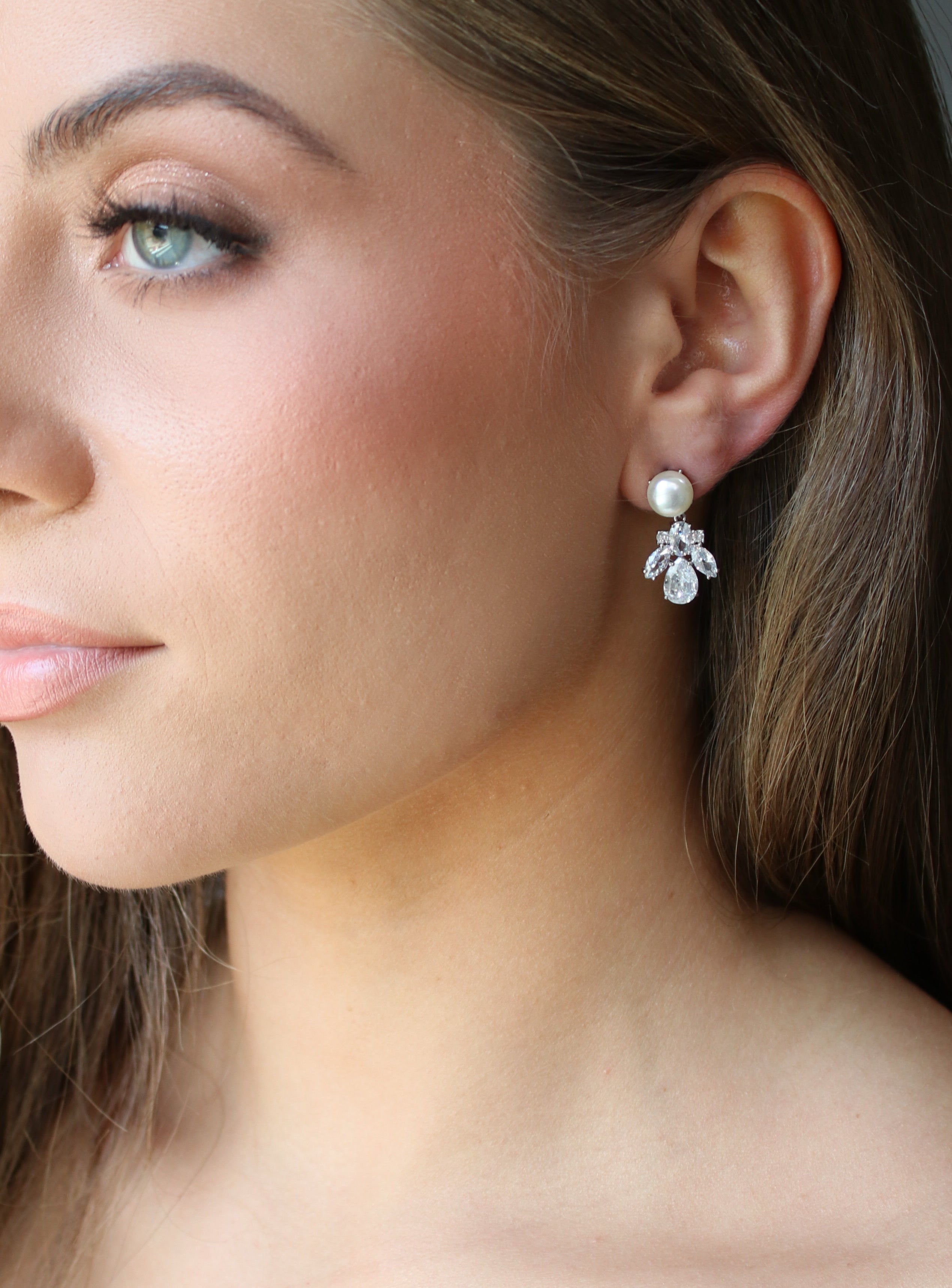 Kenza Simulated Diamond & Pearl Drop Earrings for Women - Elegant Dangle Earrings for Wedding, Party & Special Occasions