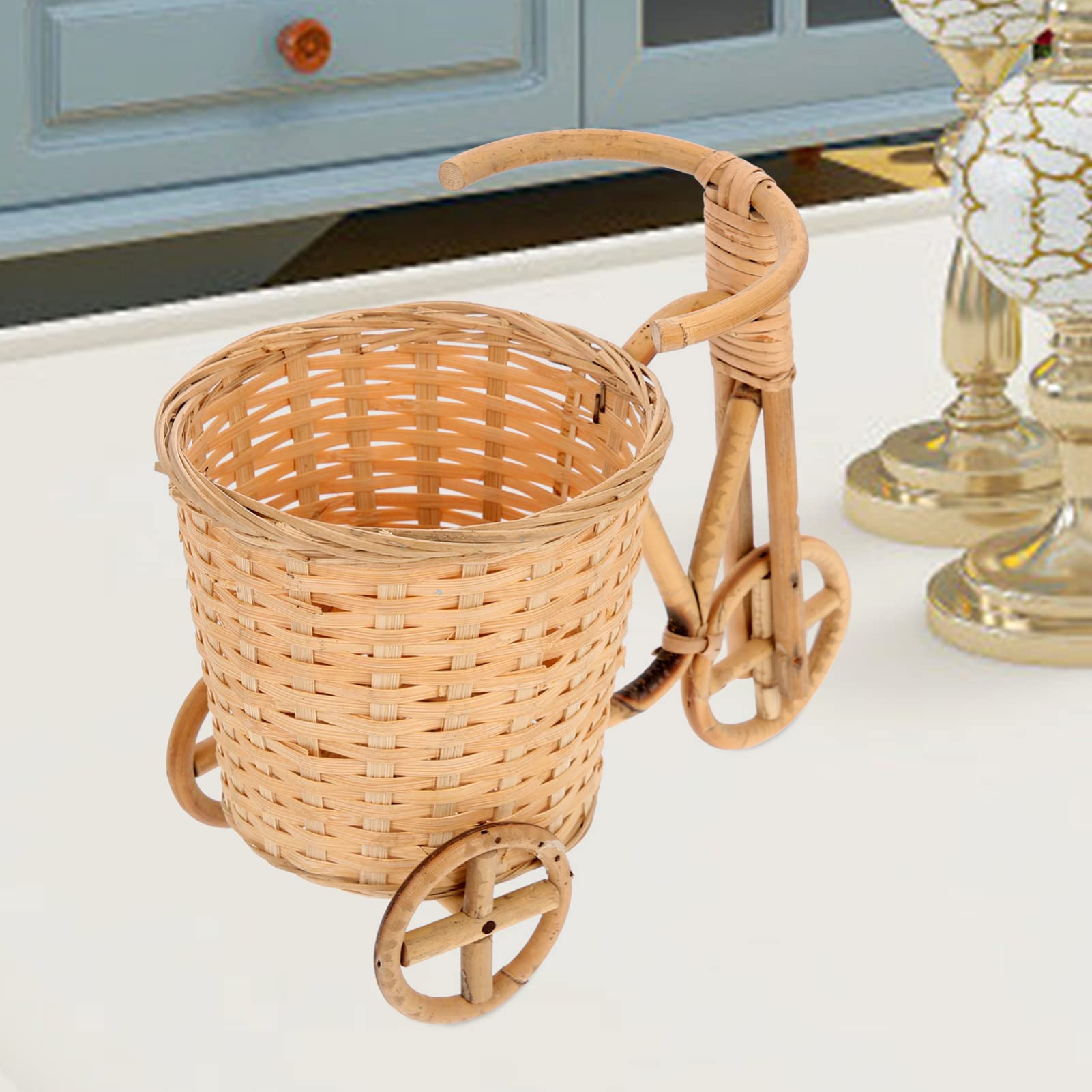 GANAZONO Bamboo Woven Flower Basket - Handmade Decorative Storage Organizer for Home Decor, Farmhouse Style Mini Tricycle Basket with Craft Texture - Perfect for Floral Arrangements, Bathroom Organization & Rustic Table Centerpieces