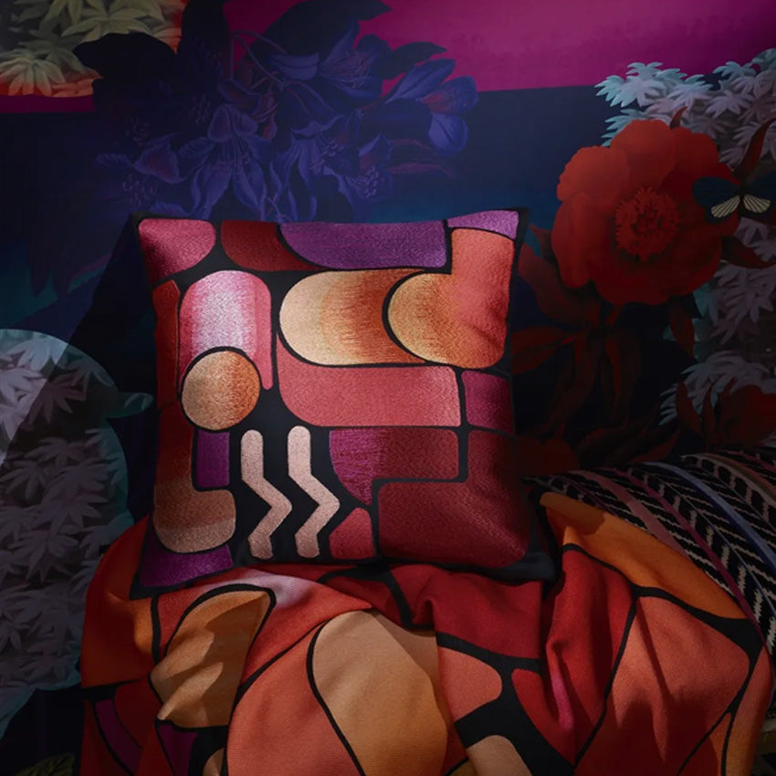 Christian Lacroix Graphe Decorative Cushion Pillow Cover - Magenta Velvet Throw Pillow for Sofa, Bed & Home Decor